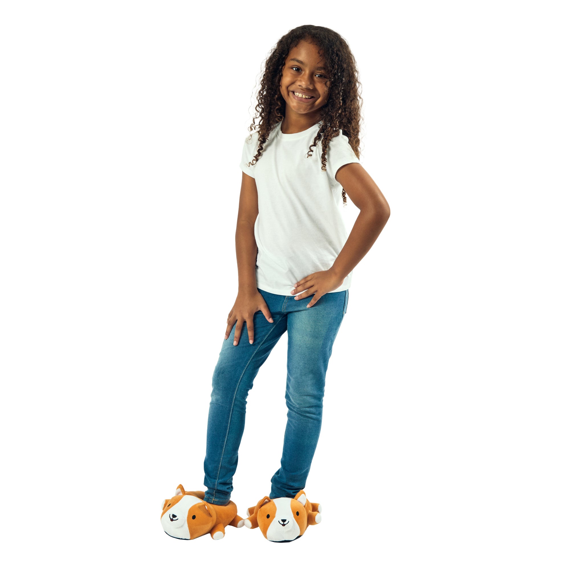 Corgi Youth Brown Plush Slippers