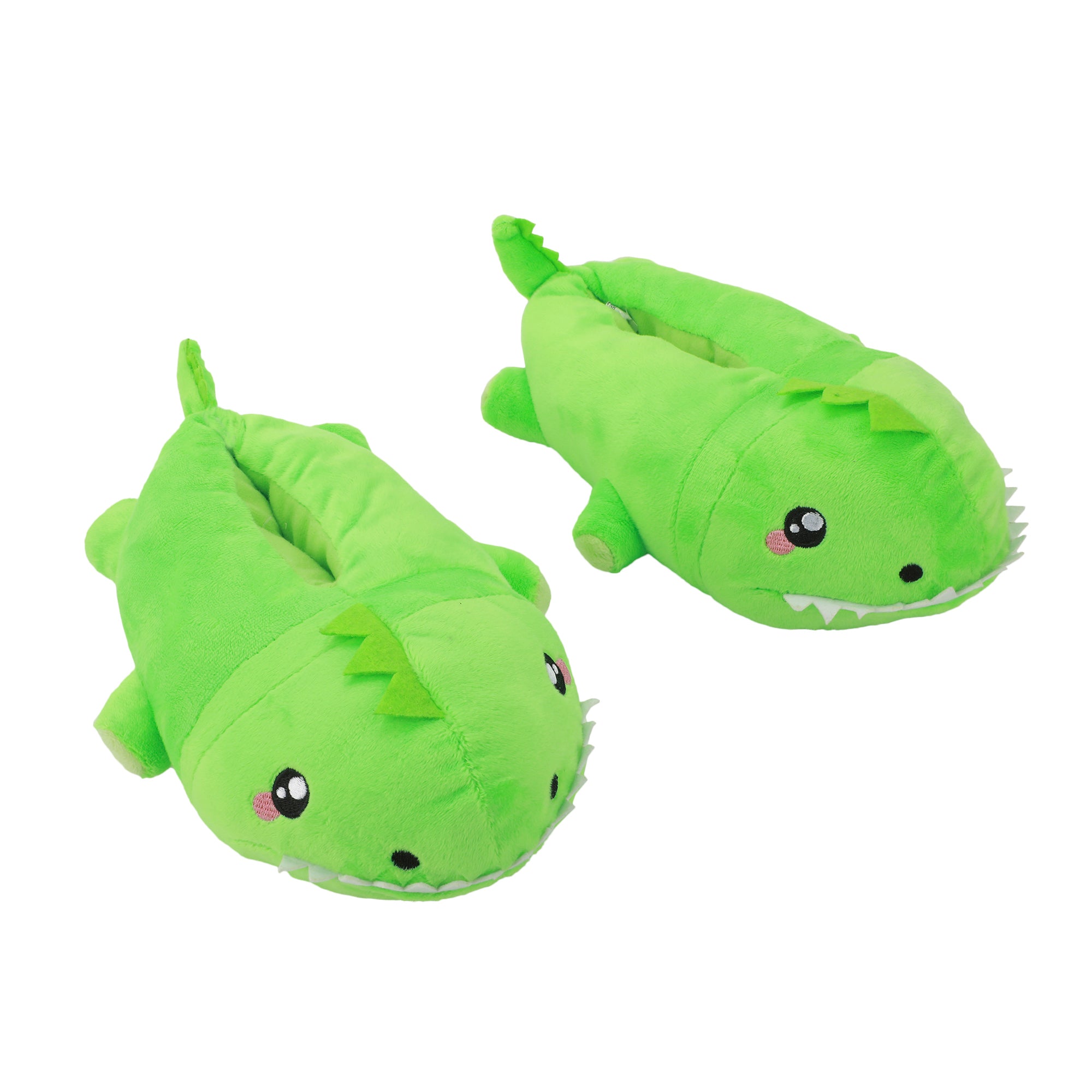 T-Rex Youth Green Plush Slippers