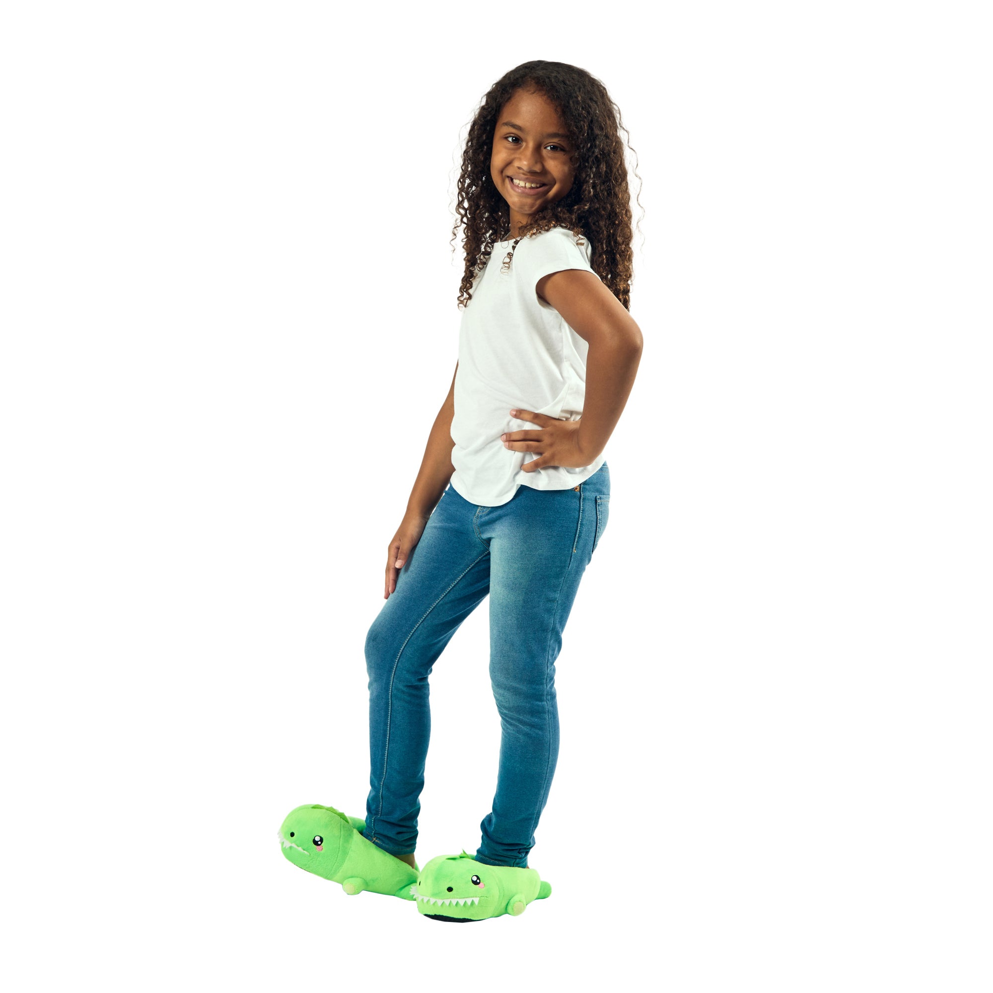 T-Rex Youth Green Plush Slippers