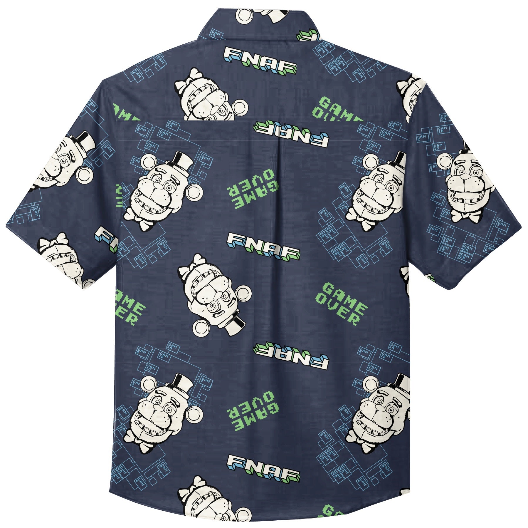Five Nights At Freddy's Freddy Game Over All-Over Print Boy's Navy Short Sleeve Button-Down Shirt
