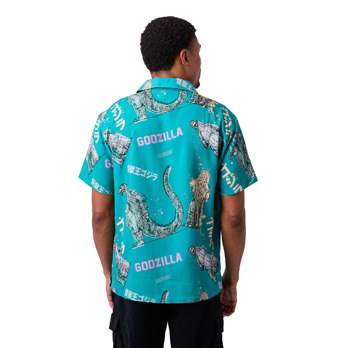 Godzilla All-Over Print Men's Collared Button-Up Short Sleeve Shirt
