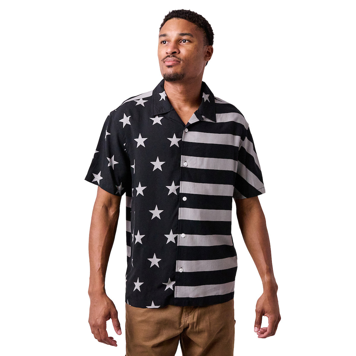 Stars & Stripes United States Flag Men's Collared Button-Up Short Sleeve Shirt