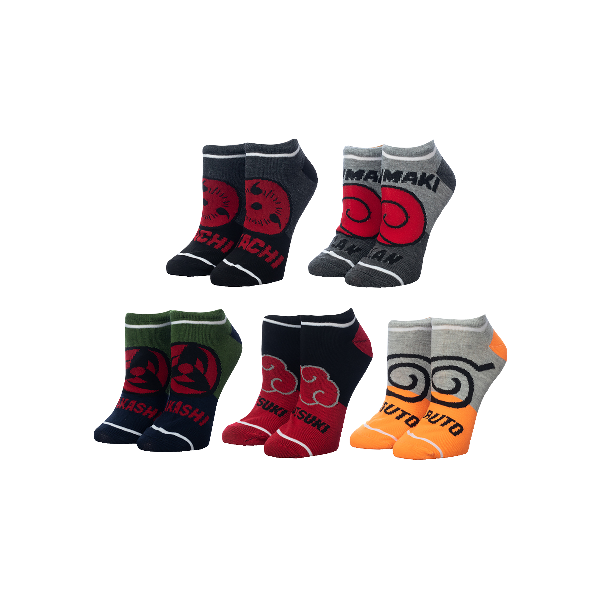 Naruto Anime Colorblock Casual Ankle Socks for Men 5-Pack