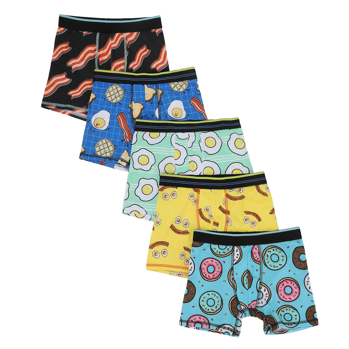 FUNFARE Underwear Breakfast Foods Boy's 5-Pack Boxer Briefs