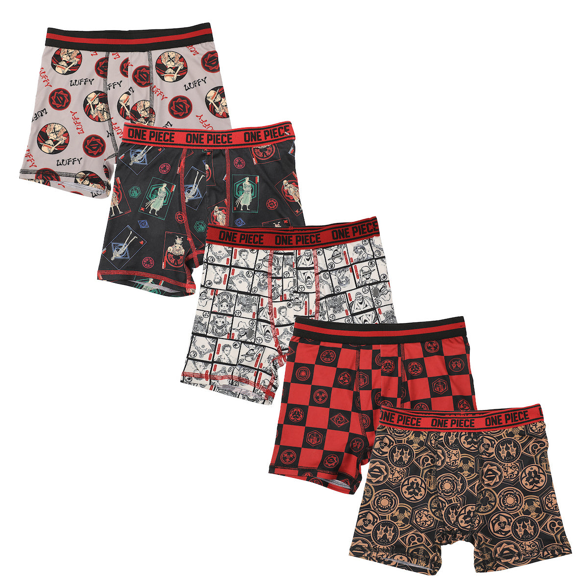 One Piece Characters & Icons All-Over Print Boy's 5-Pack Boxer Briefs