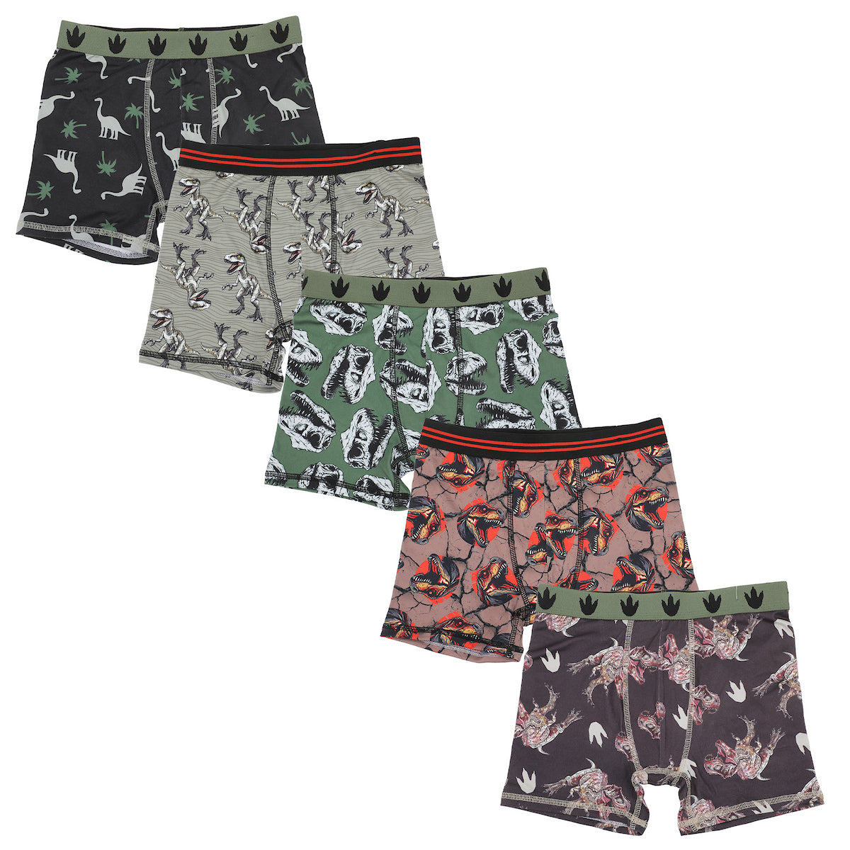 FUNFARE Underwear Dinosaurs All-Over Print Boy's 5-Pack Boxer Briefs