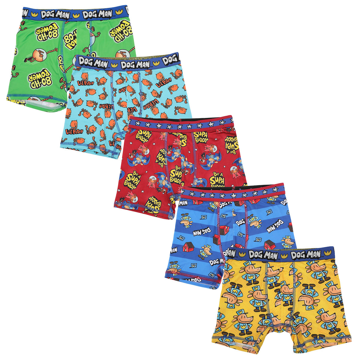 Dog Man All-Over Character Print Boy's 5-Pack Boxer Briefs