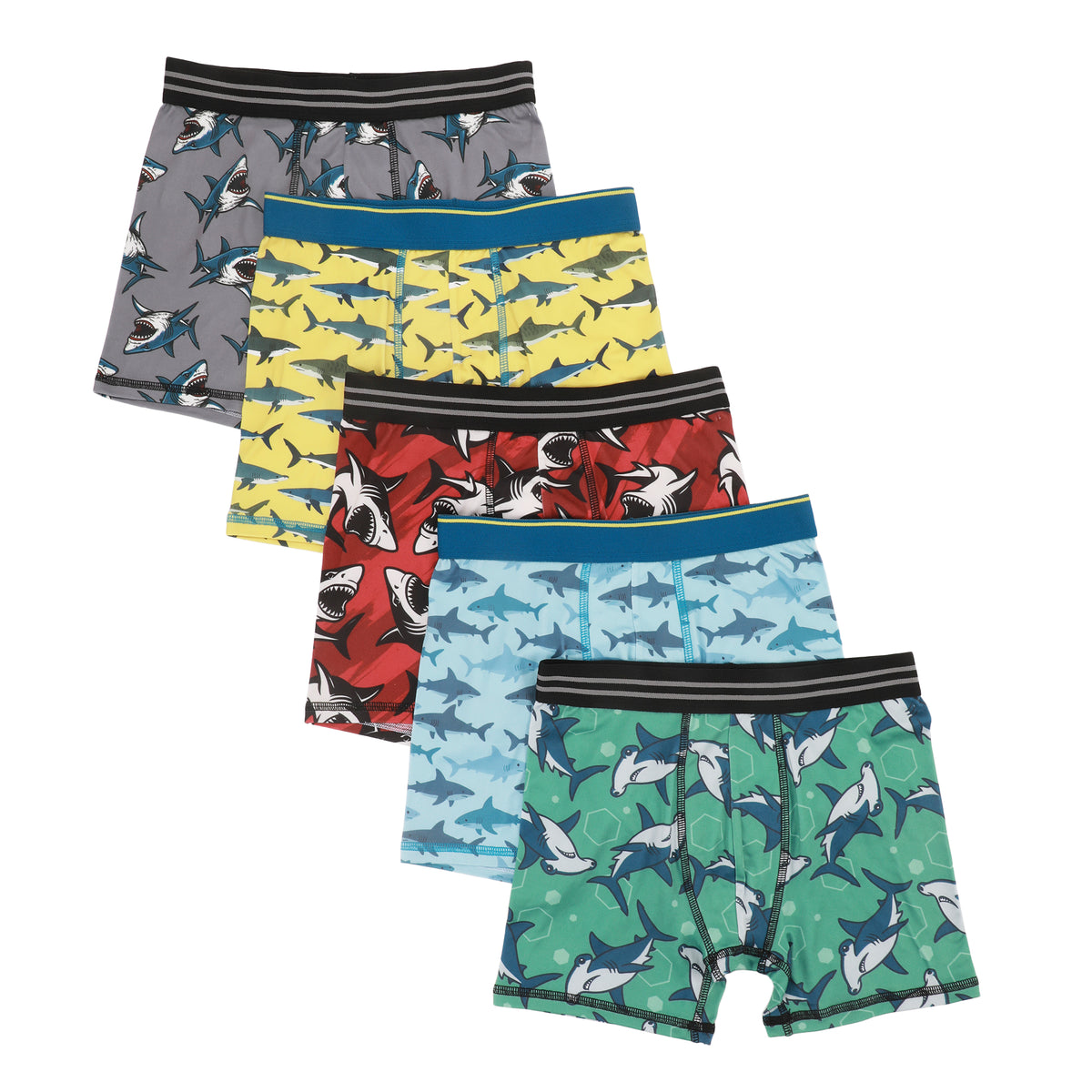FUNFARE Underwear Sharks All-Over Prints Boys' Boxer Briefs Multipack (5 Pack)