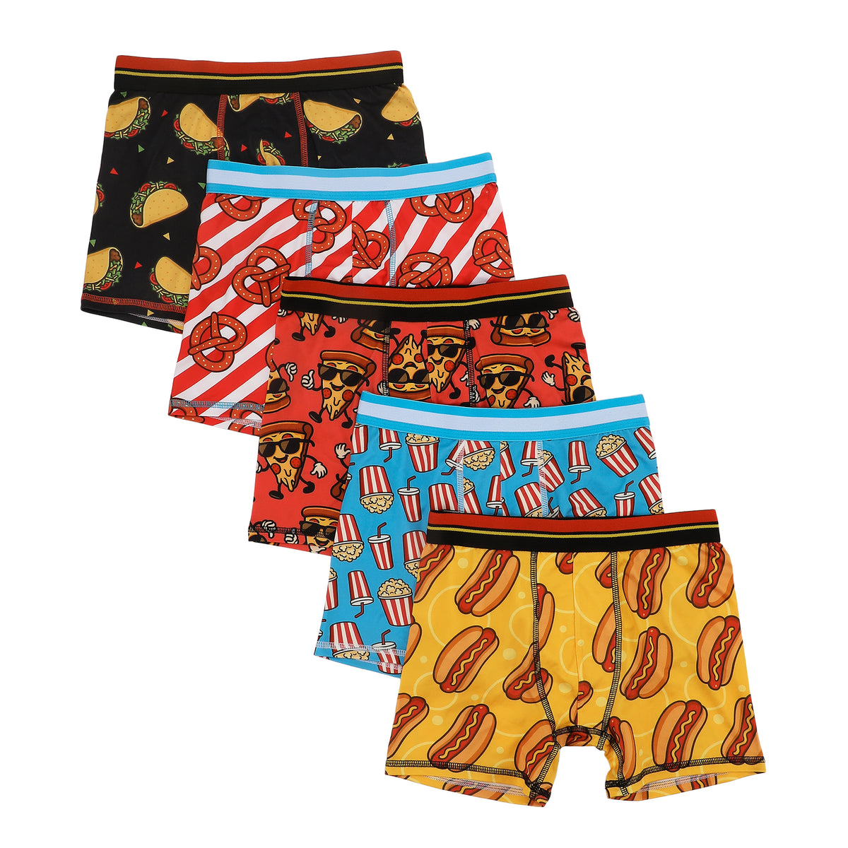 FUNFARE Underwear Favorite Snacks All-Over Prints Boys' Boxer Briefs Multipack (5 Pack)