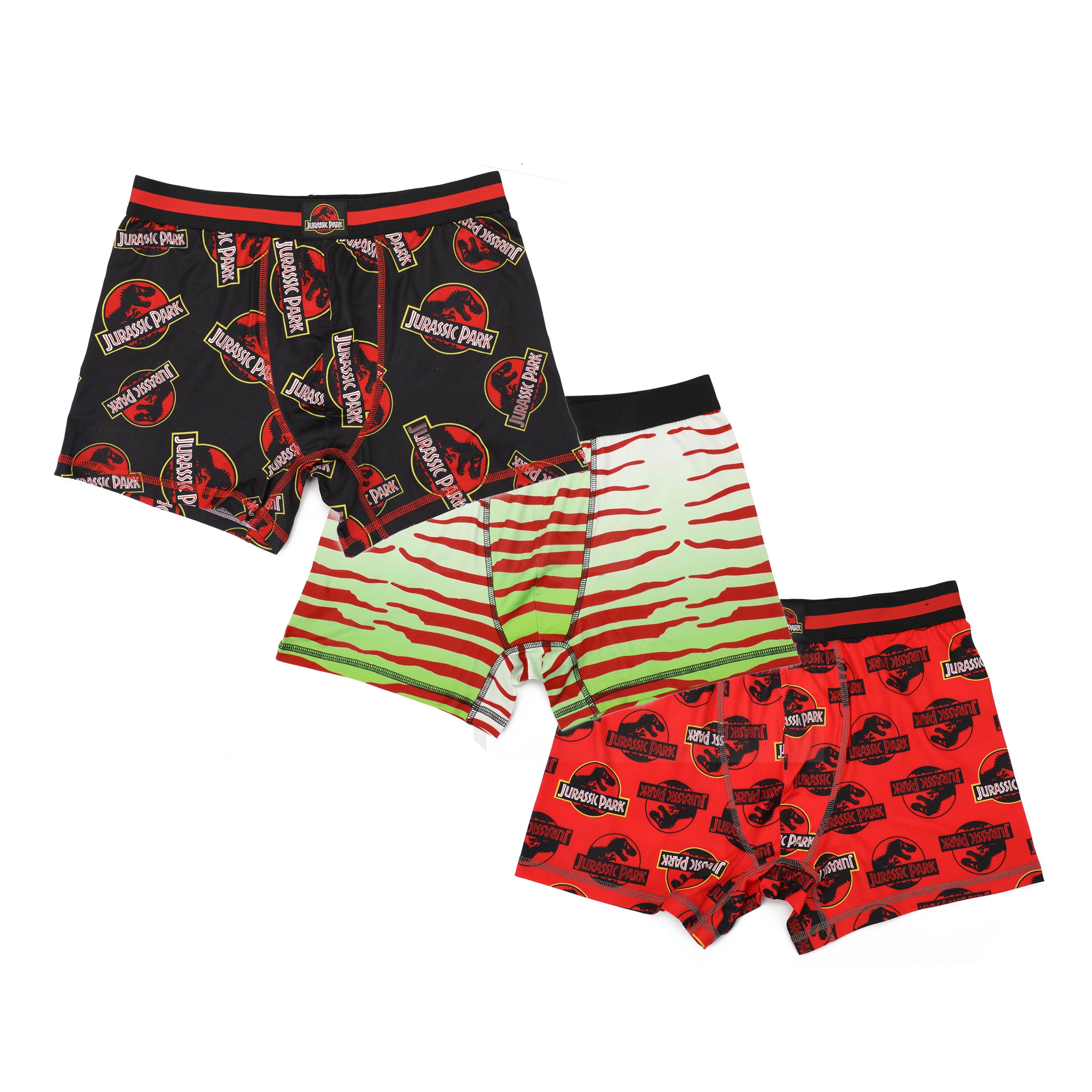 Jurassic Park Icons & Raptor Stripes Men's 3-Pack Boxer Briefs Set