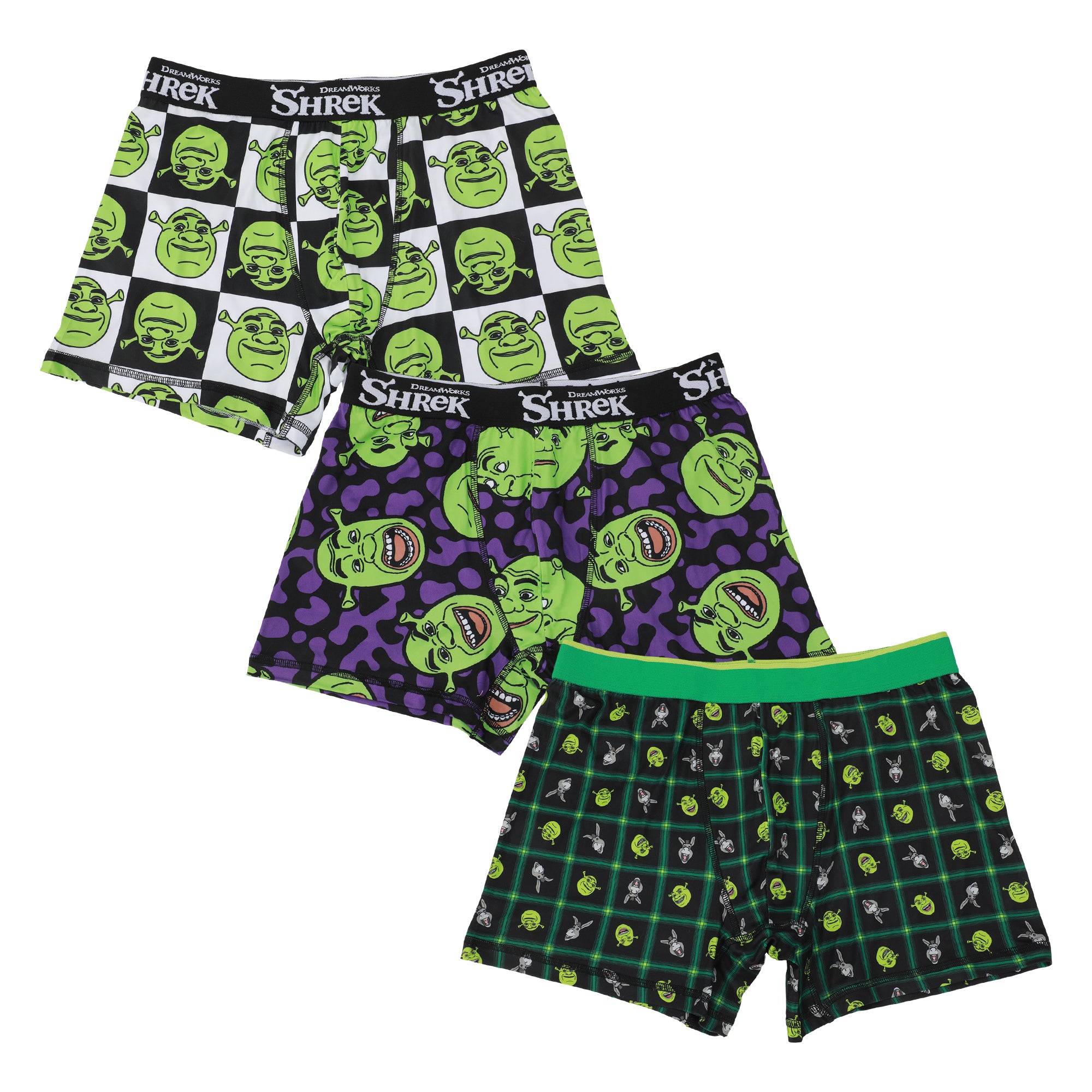 Shrek Donkey & Shrek Character Faces Men's 3-Pack Boxer Briefs