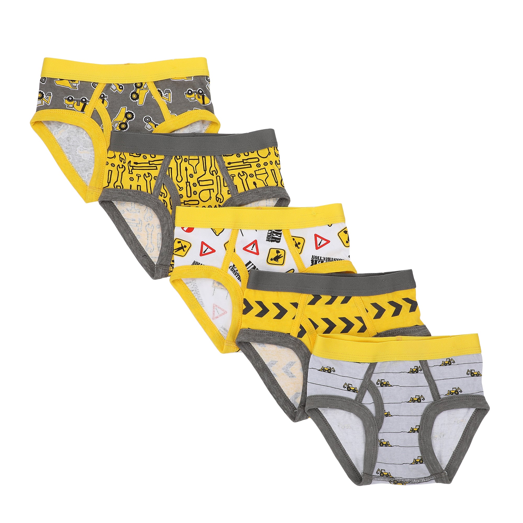 Construction Trucks Toddler Boys Cotton Briefs With Pouch (5 Pack)