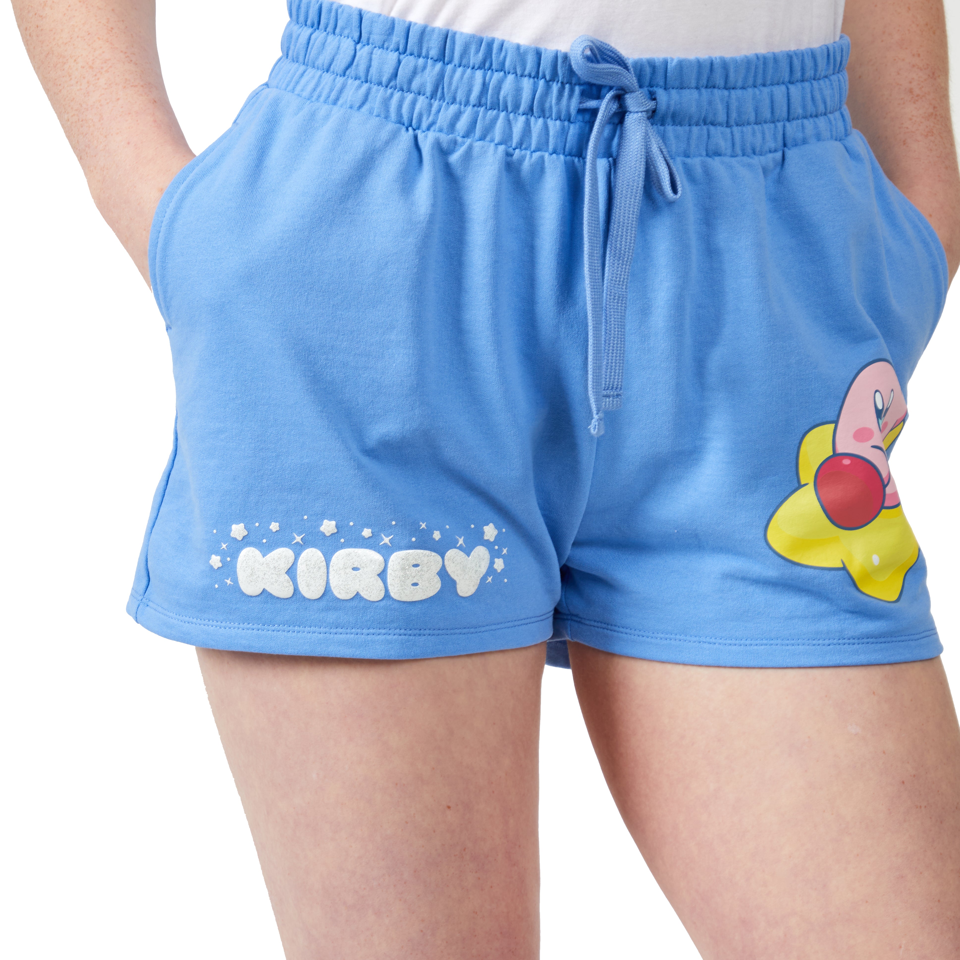 Kirby Warp Star Glitter Puff Print Women's Blue Sweat Shorts