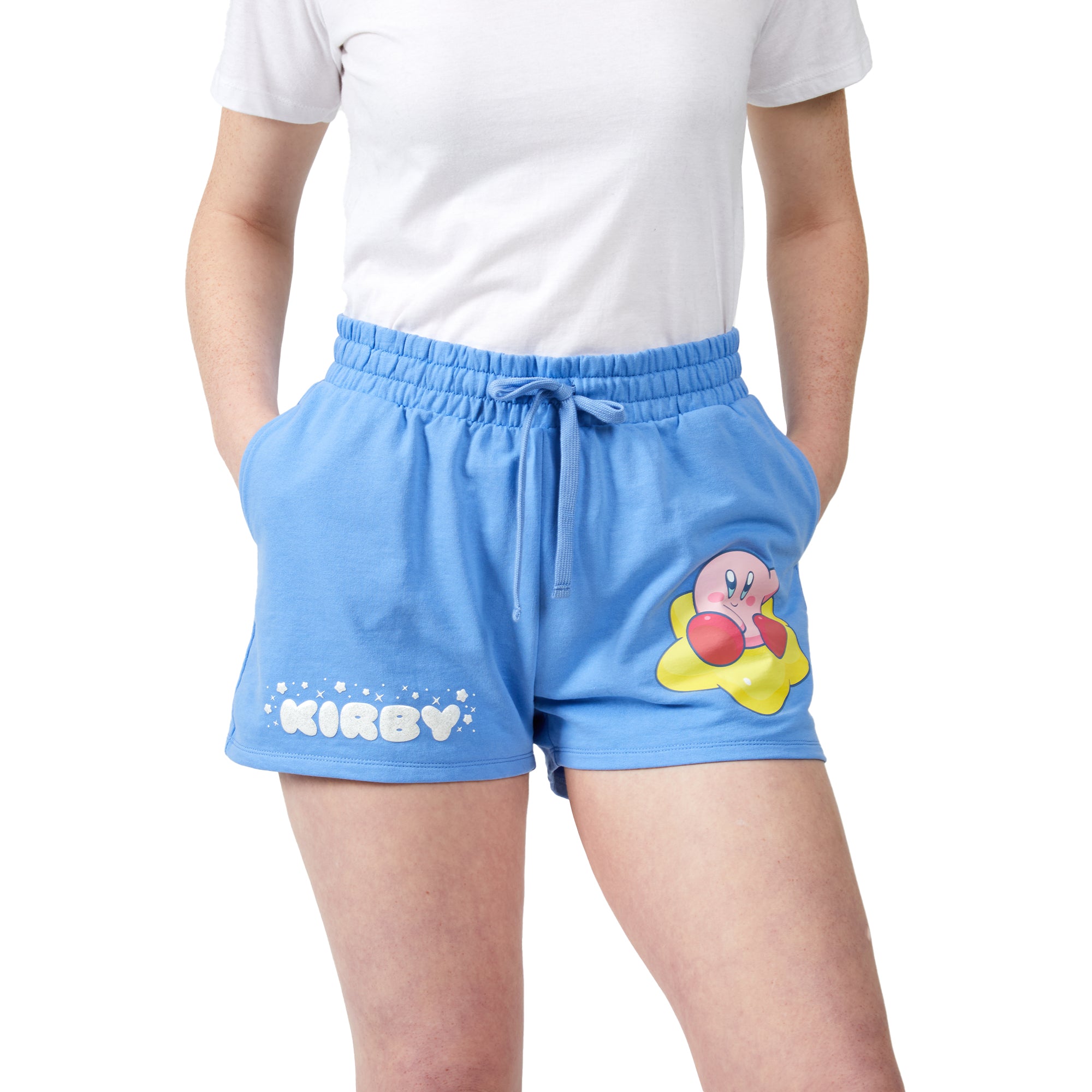 Kirby Warp Star Glitter Puff Print Women's Blue Sweat Shorts