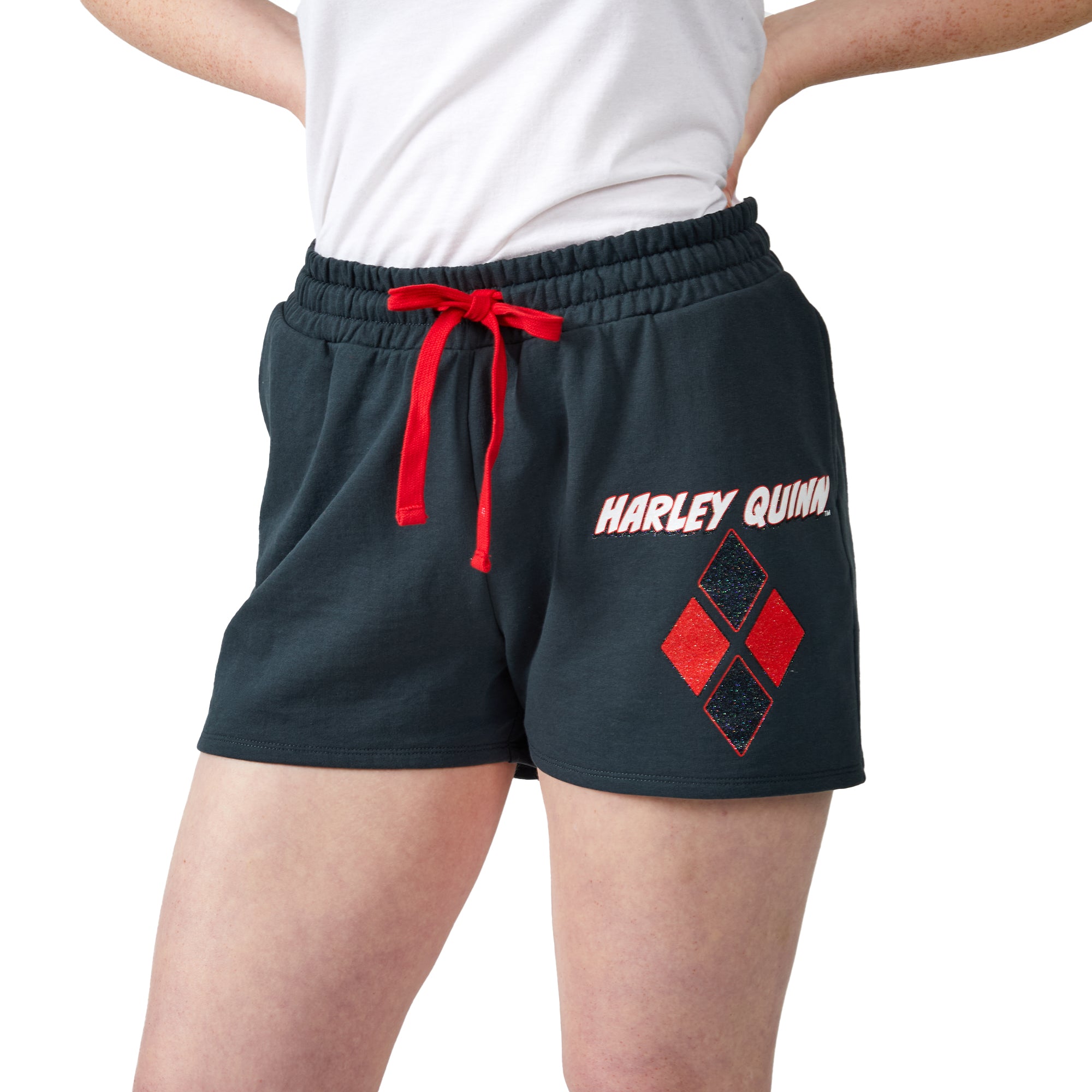 Batman Harley Quinn Diamond Logo Women's Charcoal Sweat Shorts