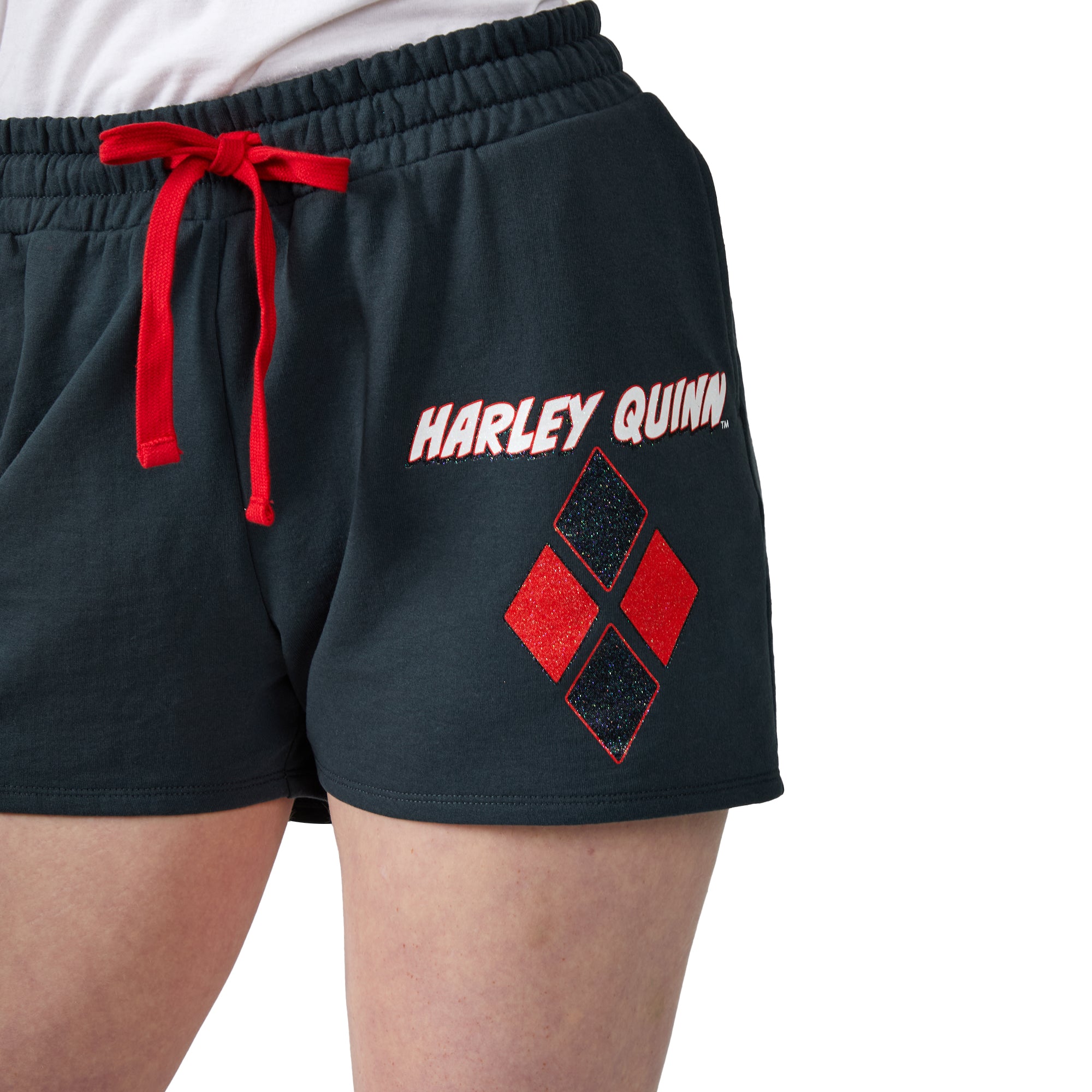 Batman Harley Quinn Diamond Logo Women's Charcoal Sweat Shorts