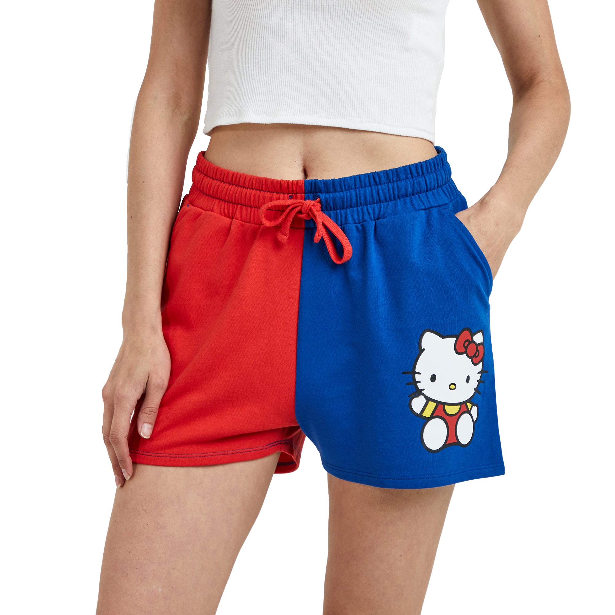 Hello Kitty Character Art Women's Red & Blue Contrast Sweat Shorts