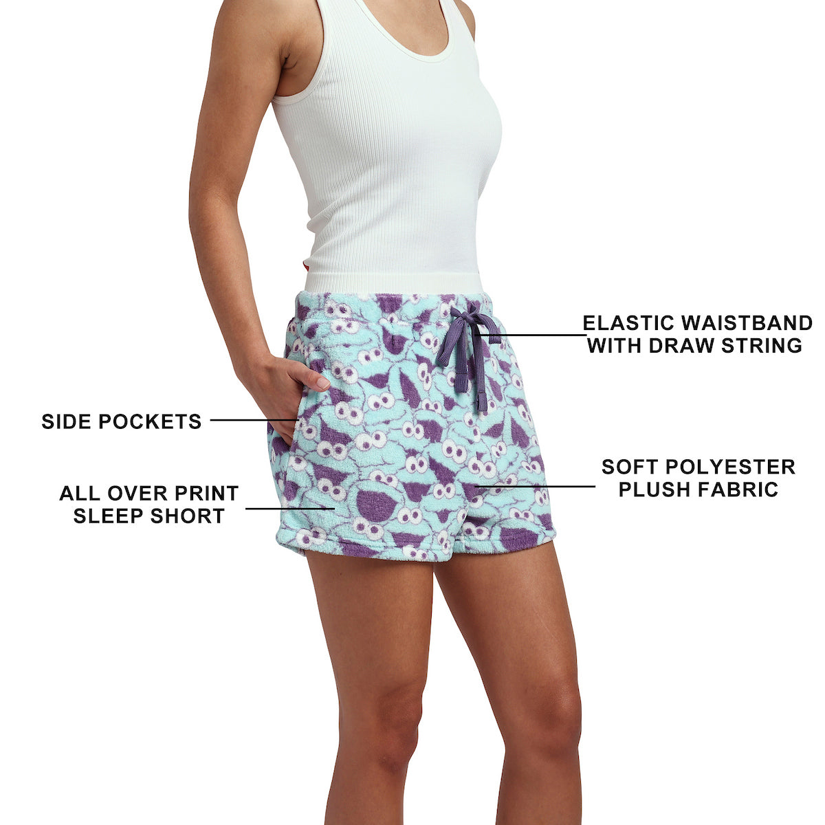 Sesame Street Cookie Monster All-Over Print Women’s Drawstring Lounge Shorts