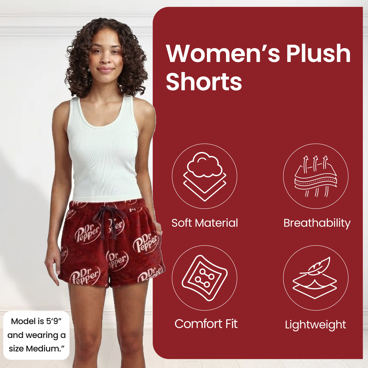 Dr Pepper Logo All-Over Print Women's Plush Shorts