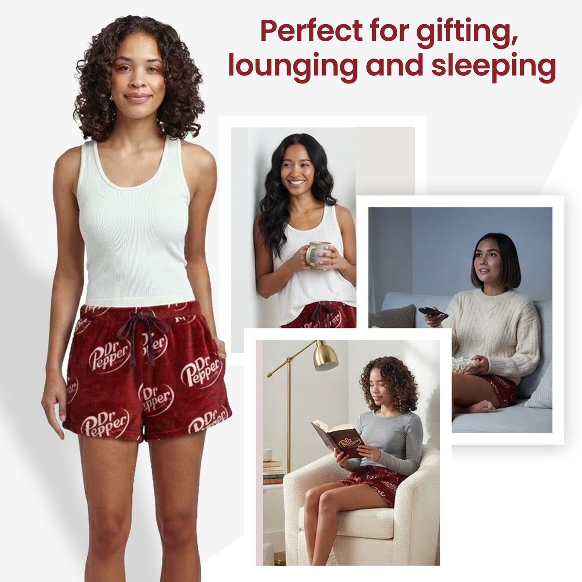 Dr Pepper Logo All-Over Print Women's Plush Shorts