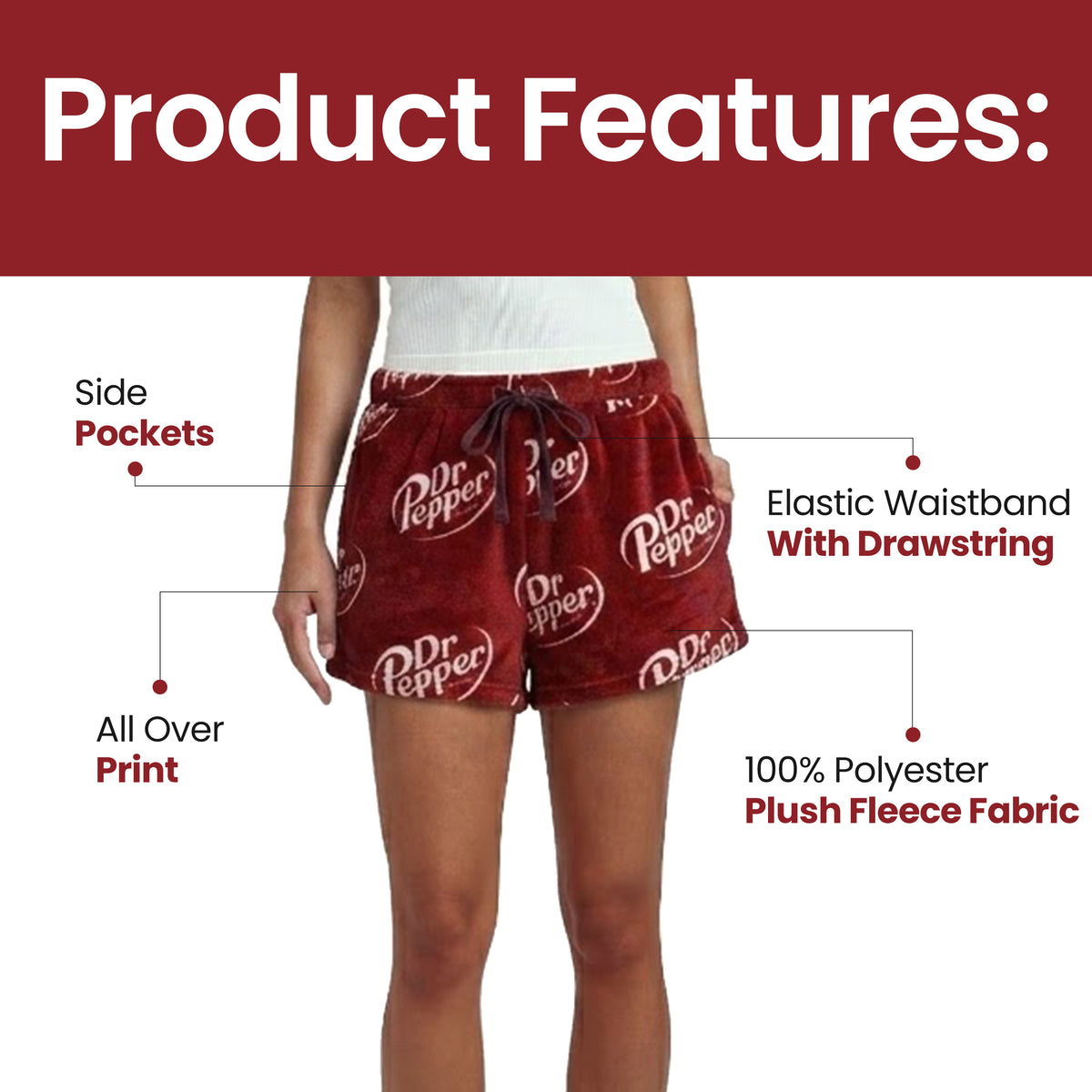 Dr Pepper Logo All-Over Print Women's Plush Shorts