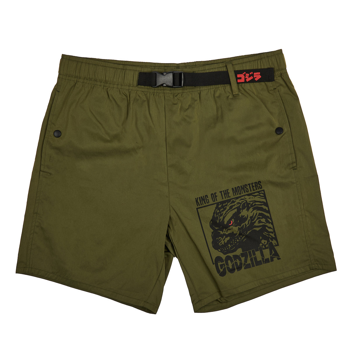 Godzilla Monster & Kanji Men's Olive Green Lounge Shorts