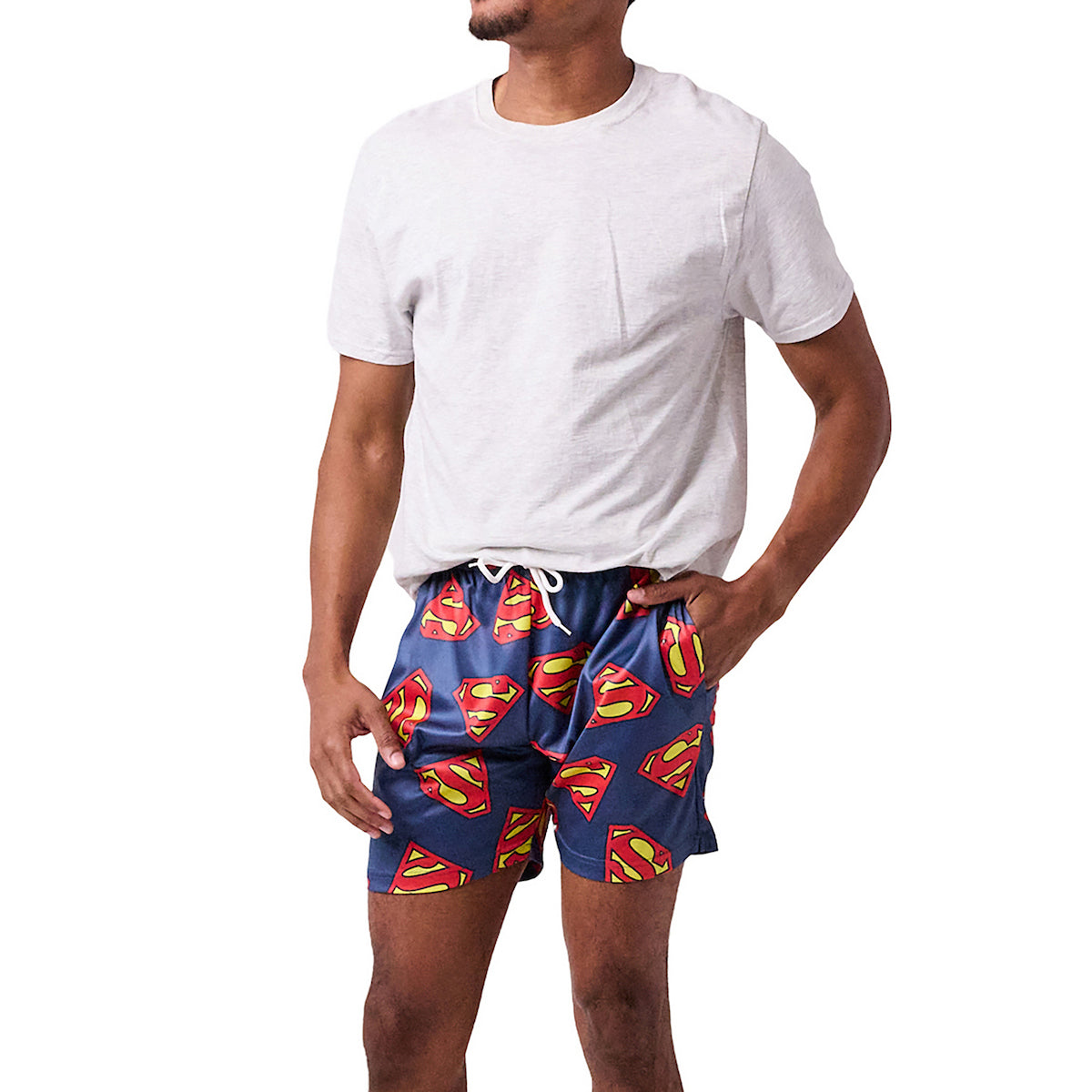 Superman Logo All-Over Print Men's Navy Active Mesh Shorts