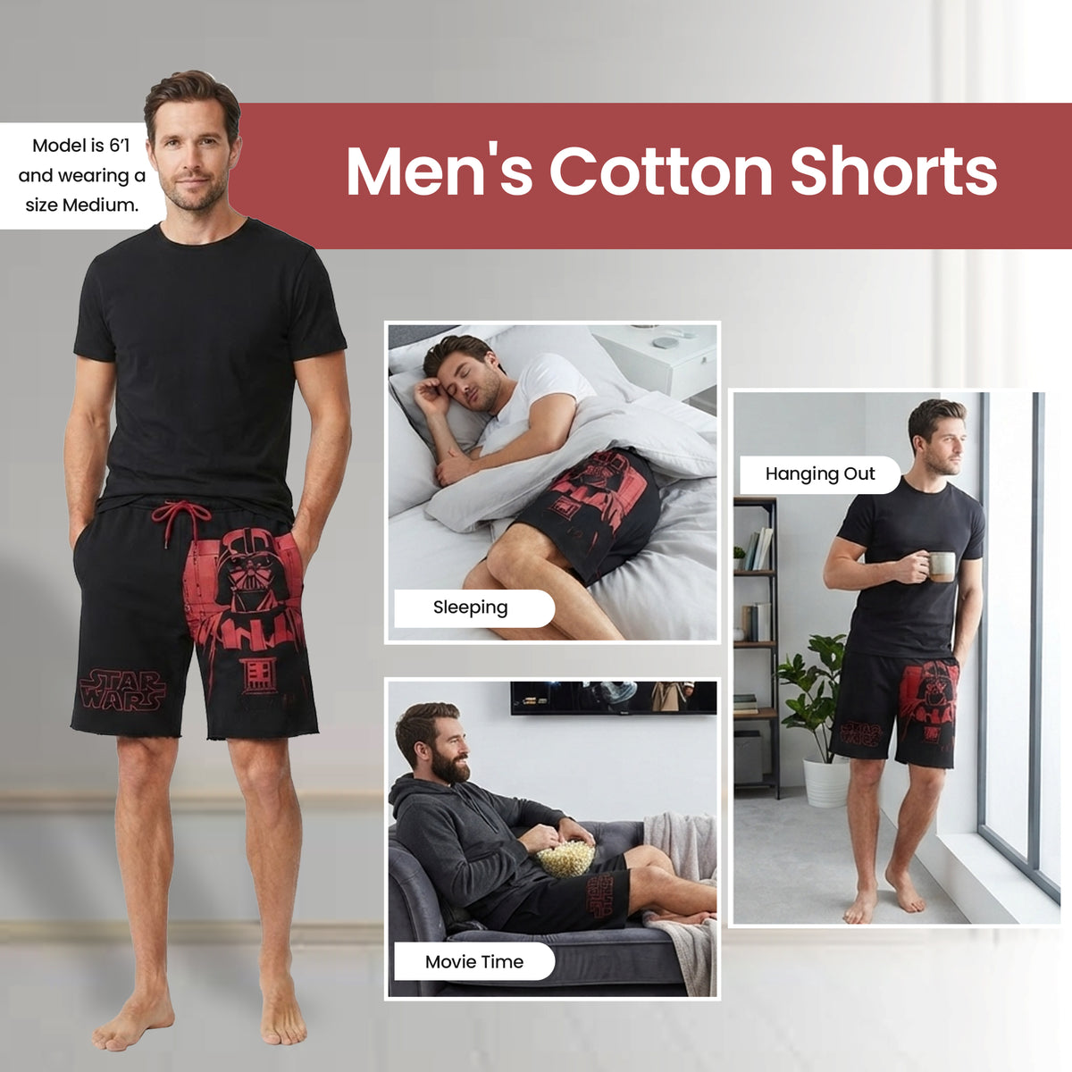 Star Wars Darth Vader Men's Black Cotton Fleece Lounge Shorts