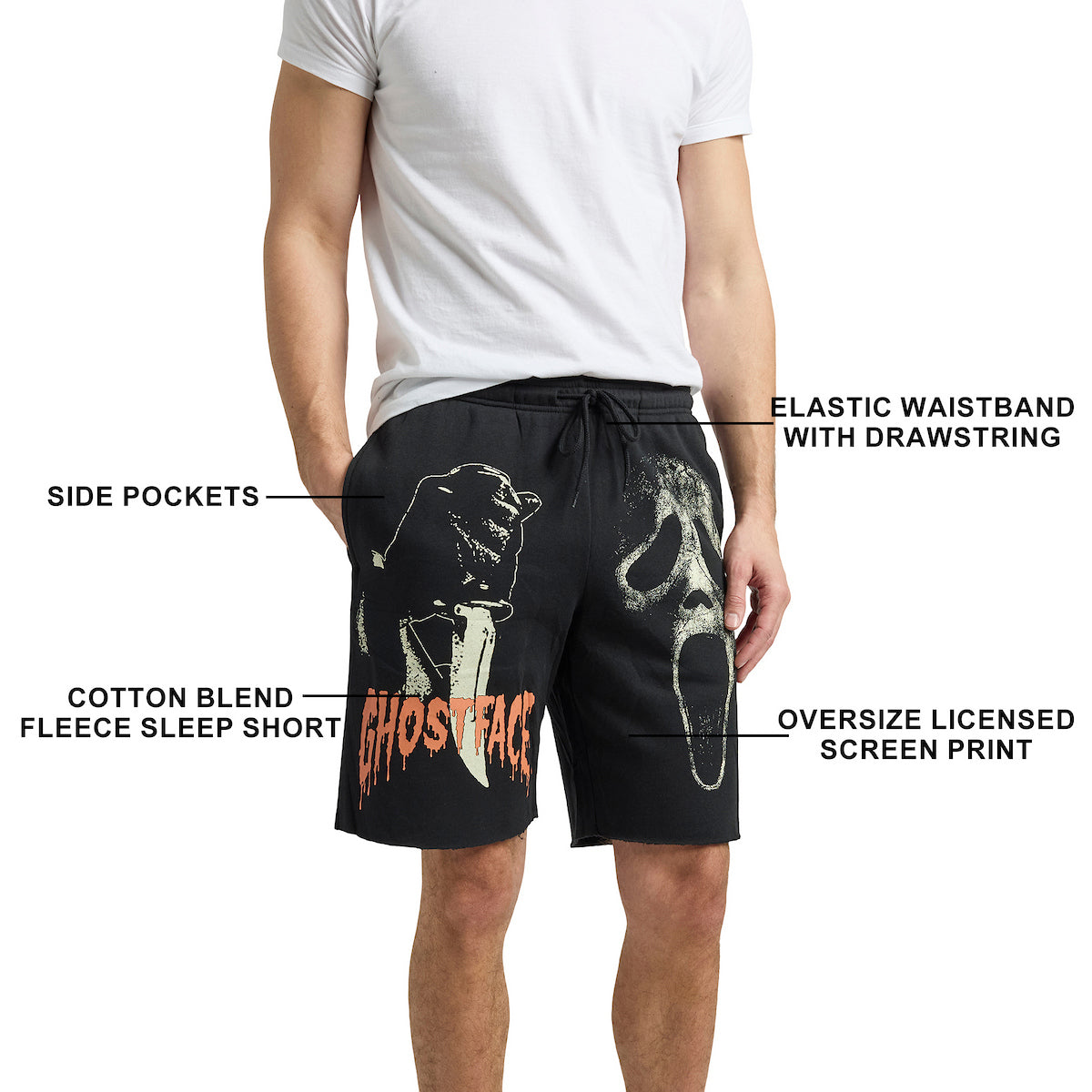 Ghostface Character With Knife Men's Black Sleep Pajama Shorts