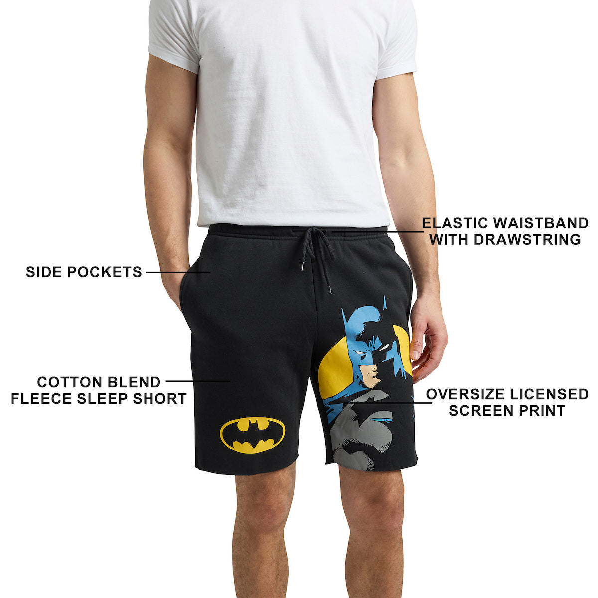 Batman Logo & Pose Men's Black Sleep Pajama Shorts