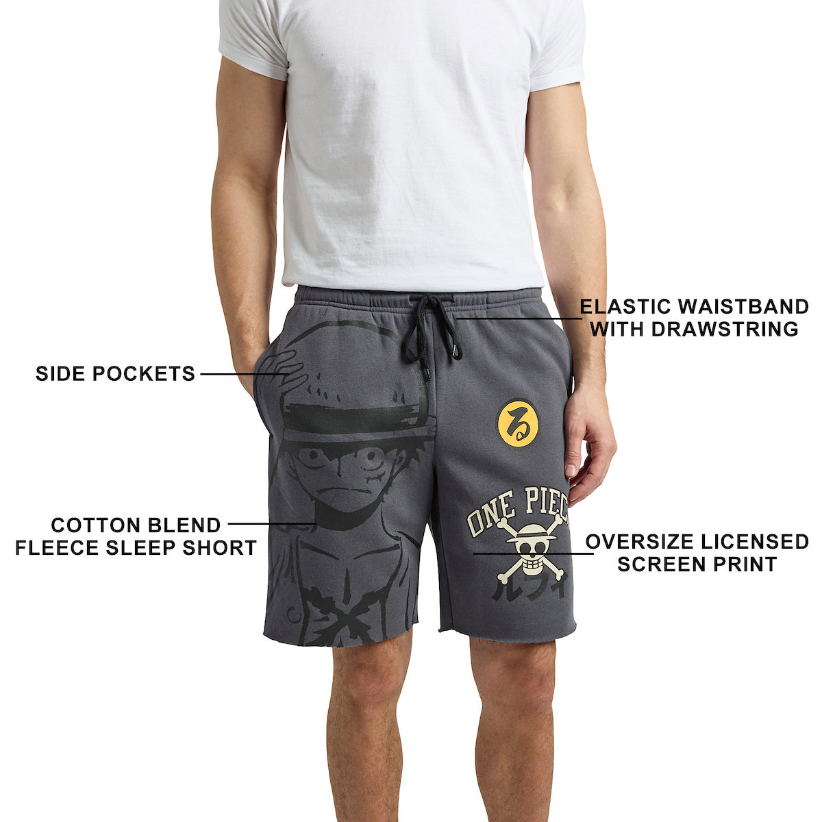 One Piece Luffy & Logo Men's Gray Sleep Pajama Shorts