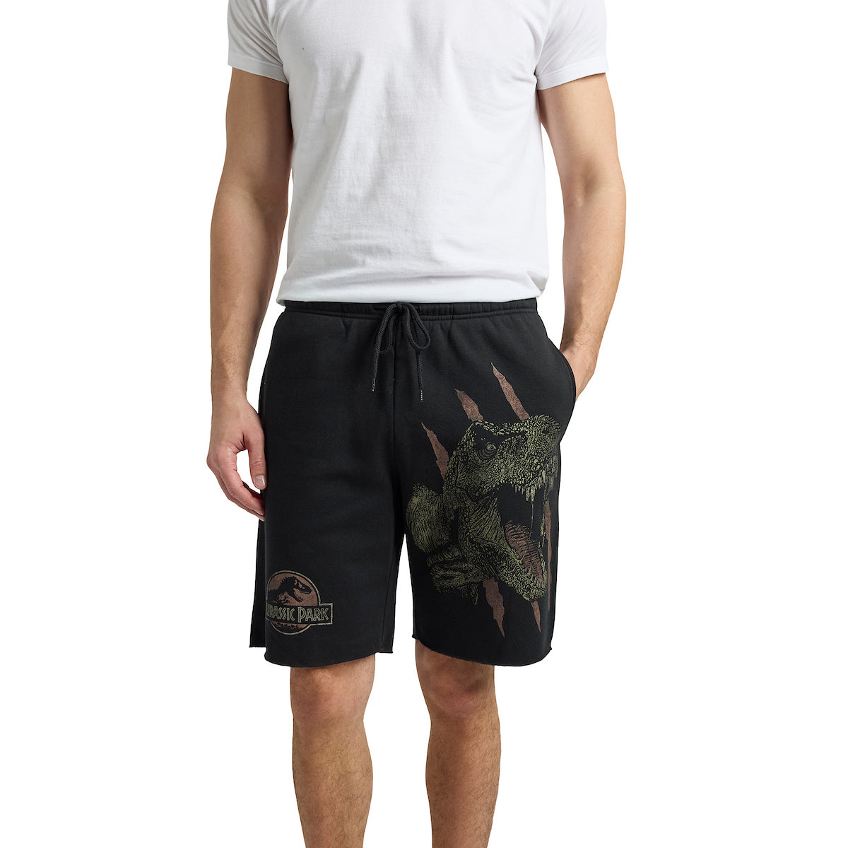 Jurassic Park T-Rex & Logo Men's Black Sleep Pajama Shorts