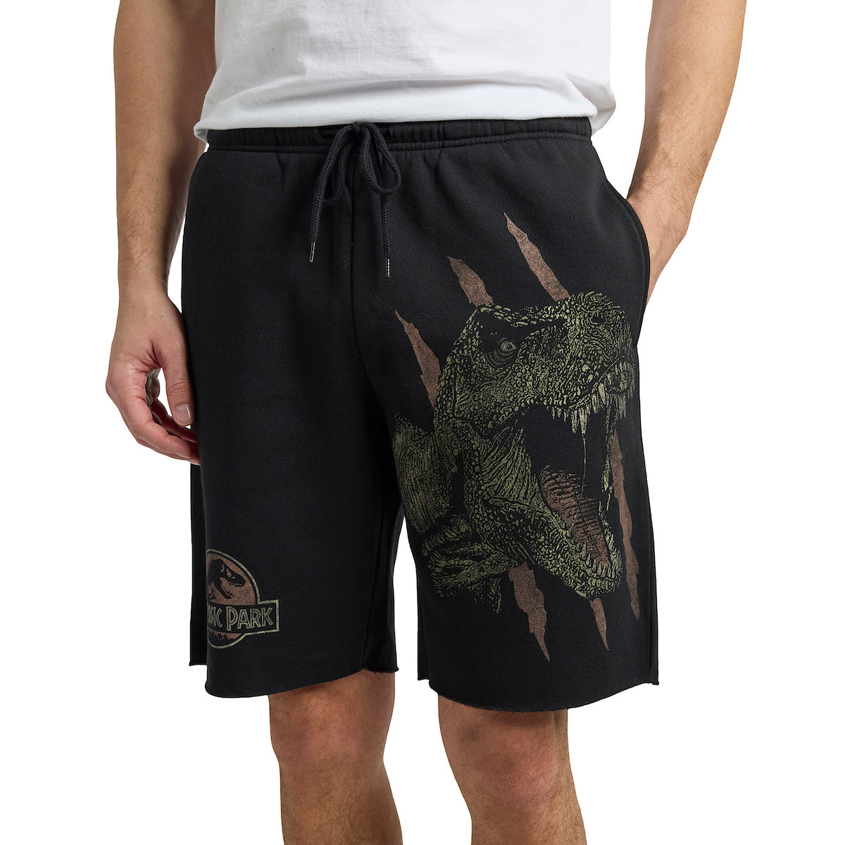 Jurassic Park T-Rex & Logo Men's Black Sleep Pajama Shorts