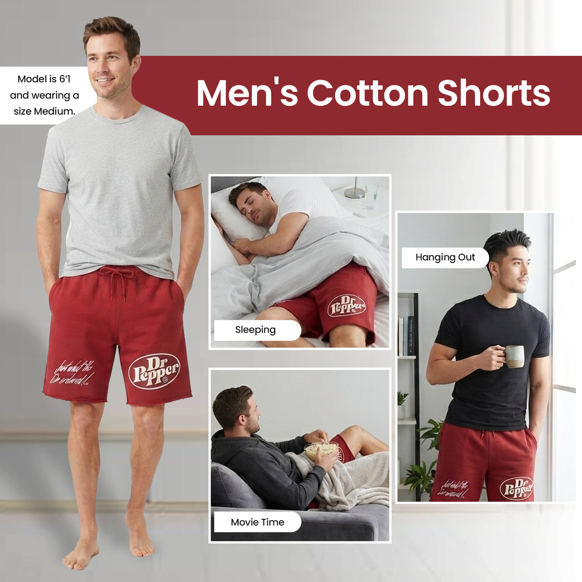 Dr. Pepper Just What The Dr. Ordered Men's Maroon Cotton Fleece Lounge Shorts