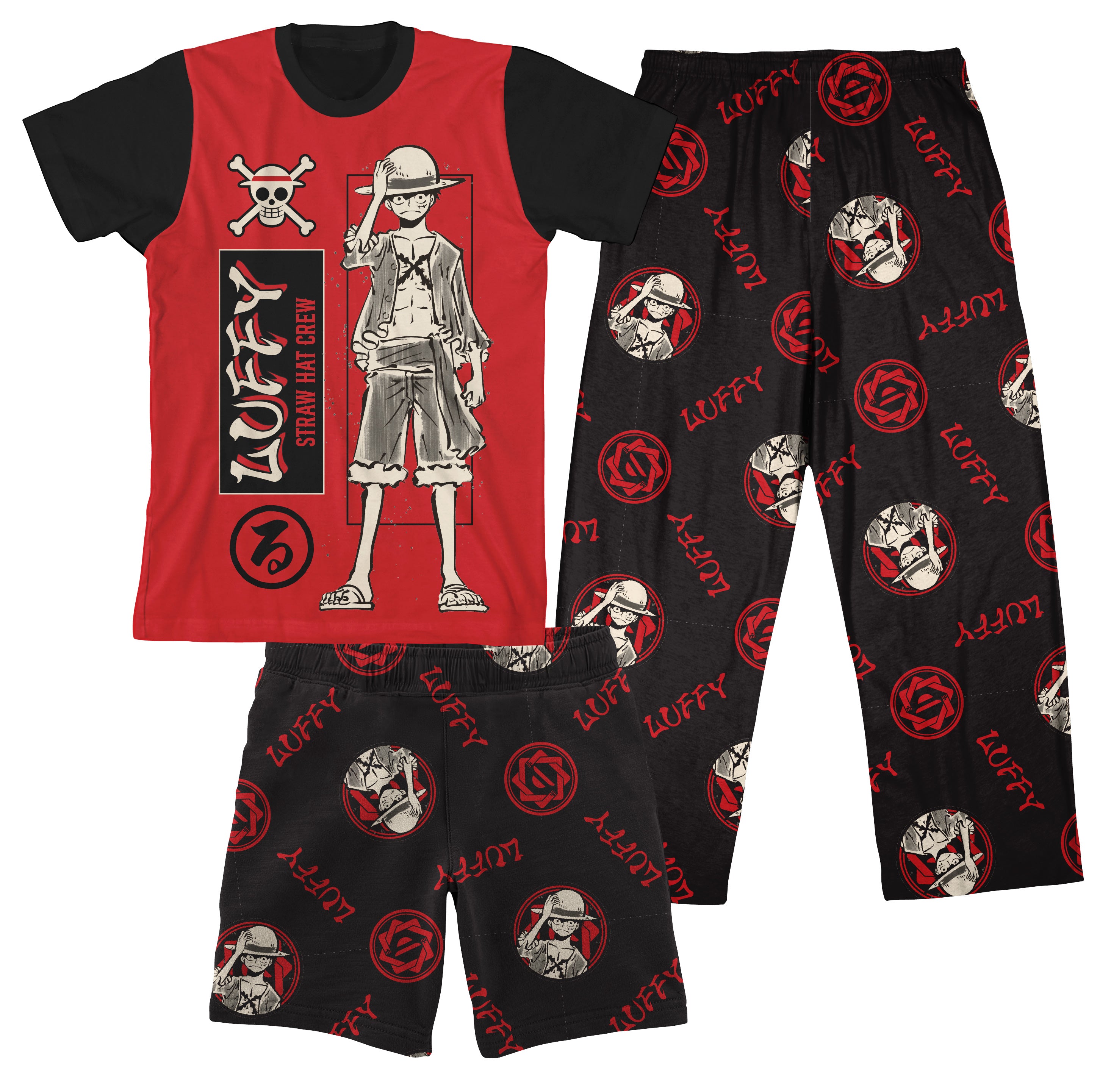 One Piece (Animated Series) All-Over Print Boy's 3-Piece Pajama Set