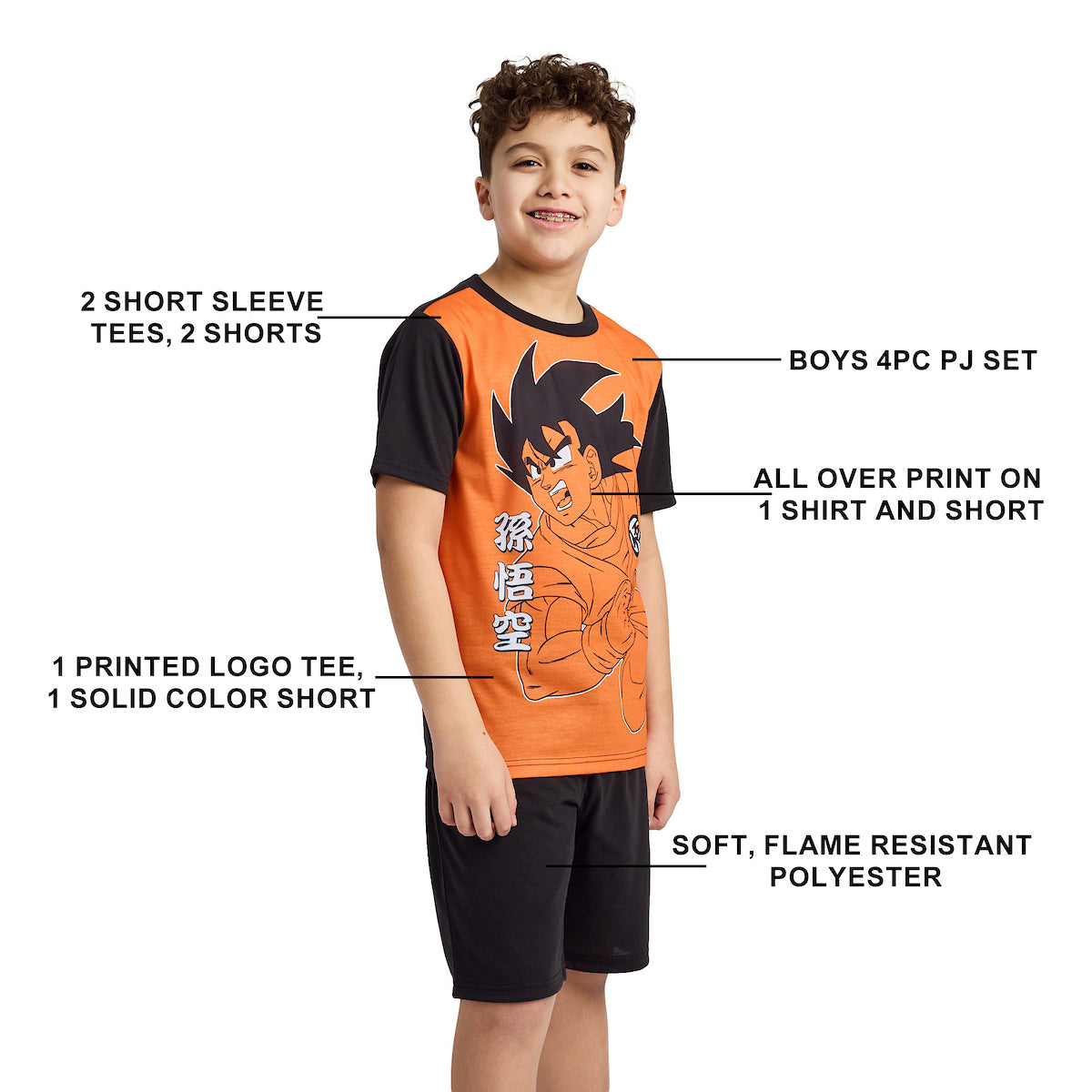 Dragon Ball Z Goku & Kanji Boy's 4-Pack Pajama Set