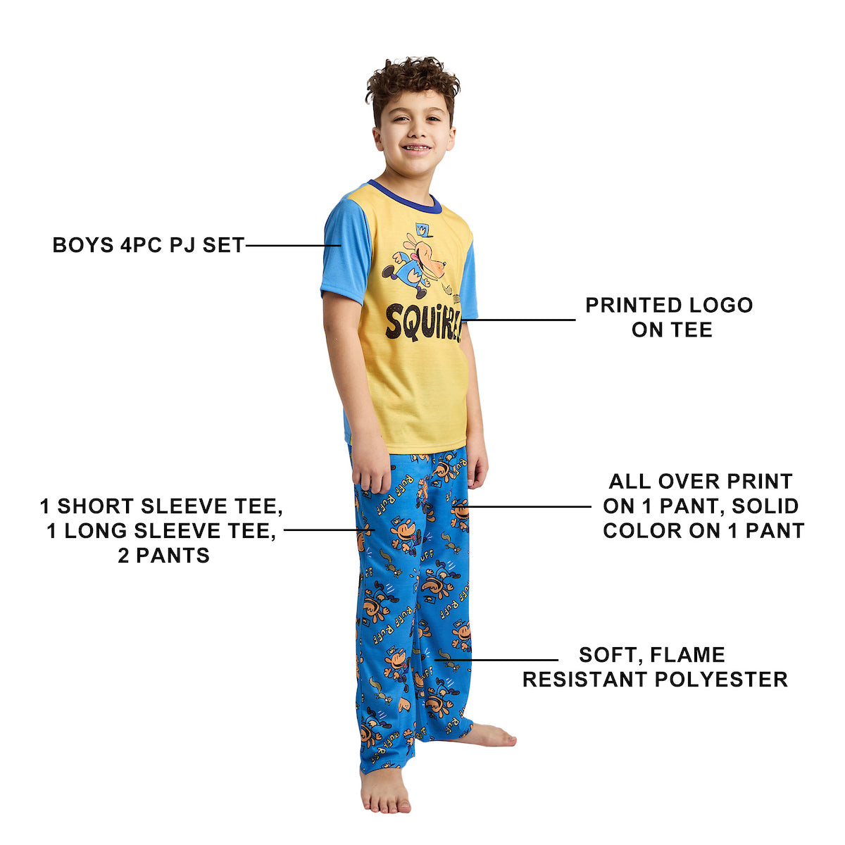 Dog Man Squirrel Boy's 4-Pack Pajama Set