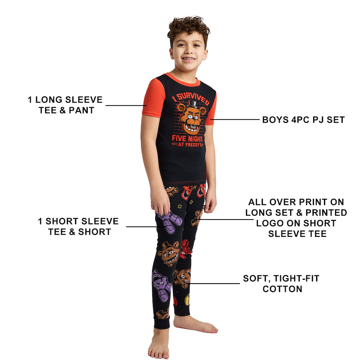 Five Nights At Freddy's I Survived Freddy Face Boy's 4-Pack Pajama Set