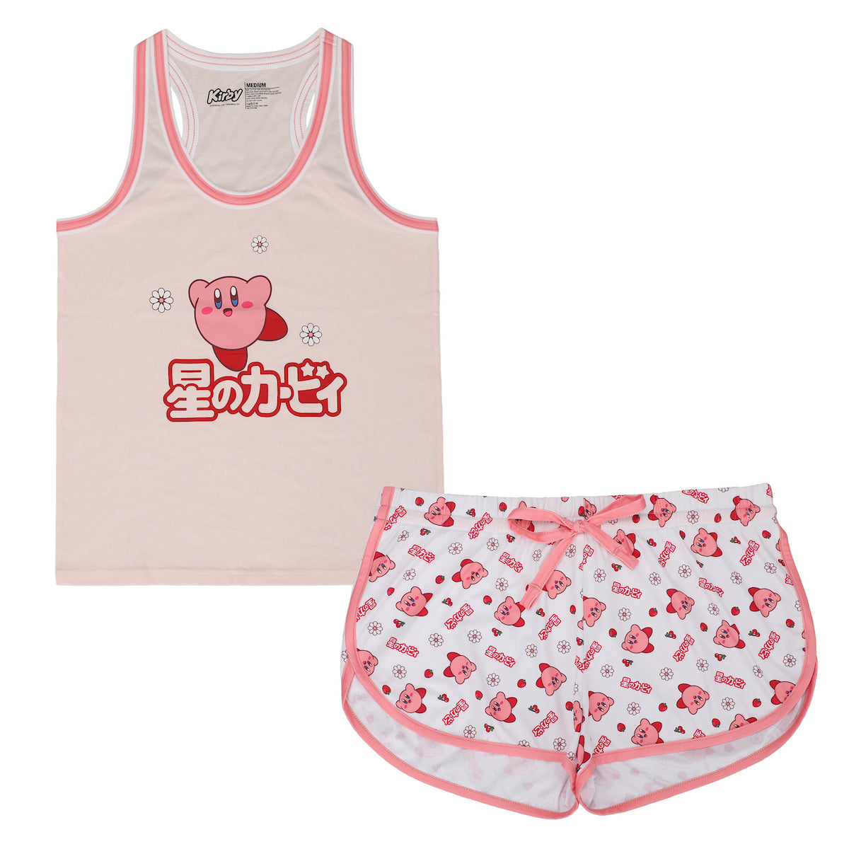 Kirby Daisies & Kanji Logo Women's Racer Back Tank Top & Dolphin Lounge Shorts Sleepwear Set