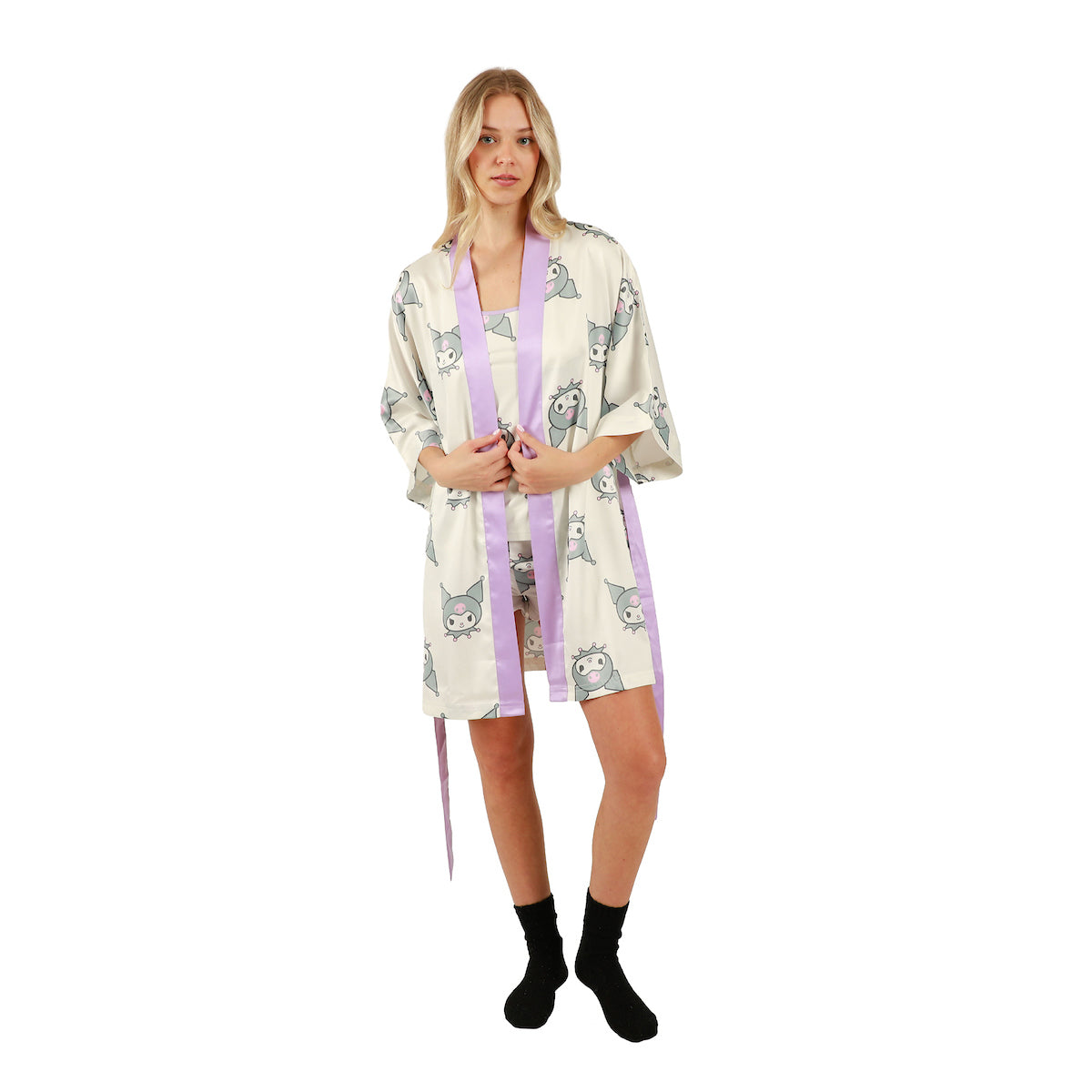 Women's Kuromi Sleepwear Set: Robe, Cami, and Sleep Shorts