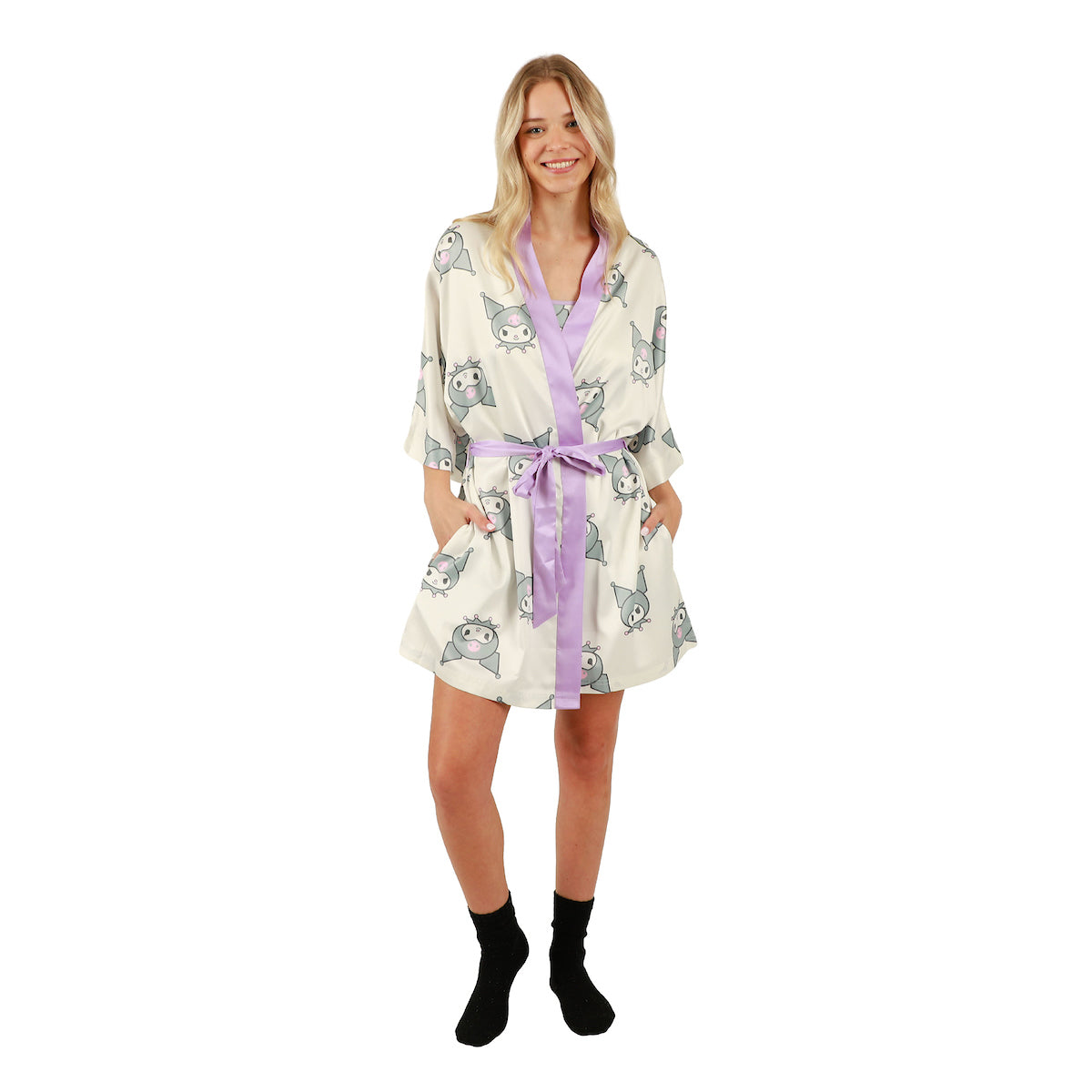 Women's Kuromi Sleepwear Set: Robe, Cami, and Sleep Shorts