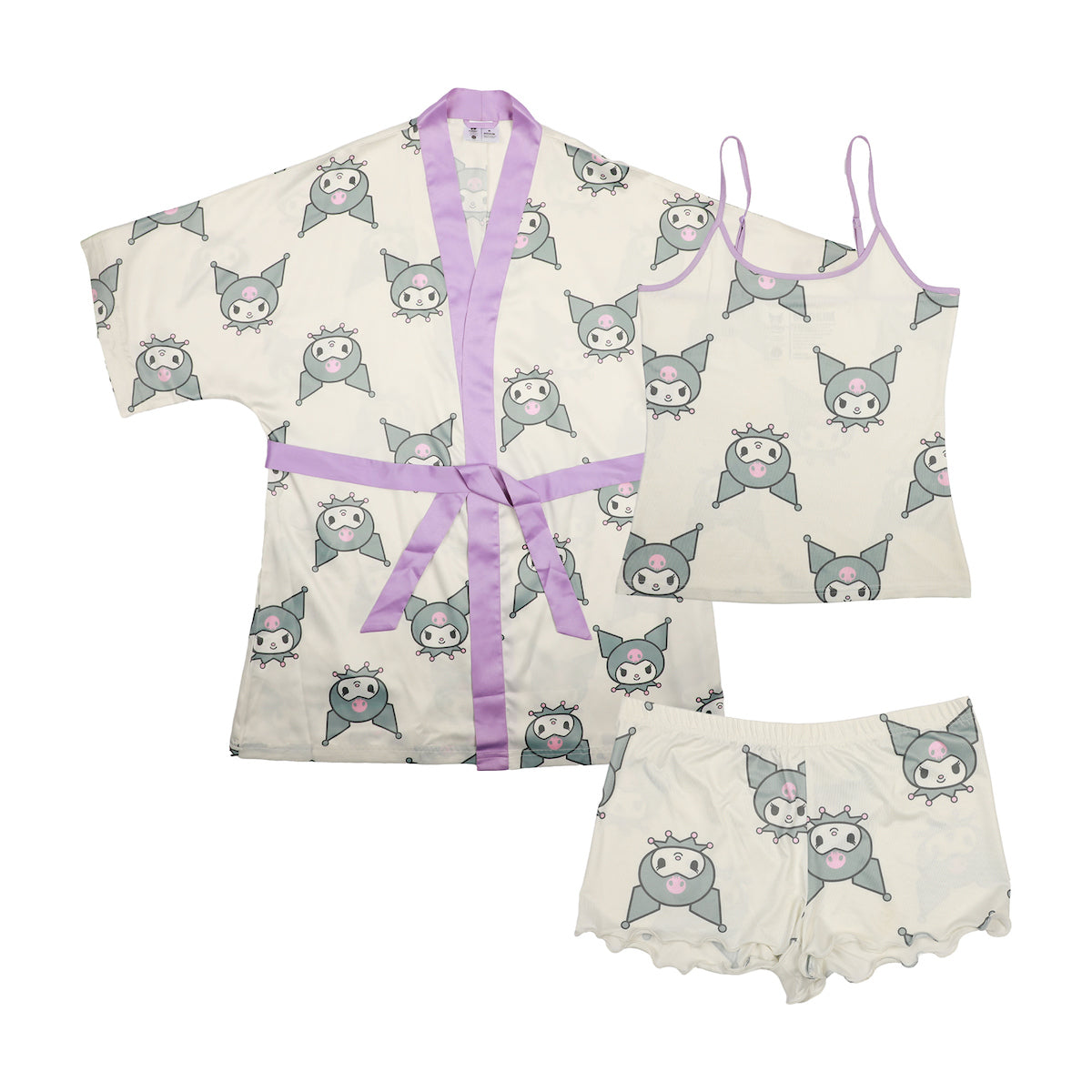 Women's Kuromi Sleepwear Set: Robe, Cami, and Sleep Shorts