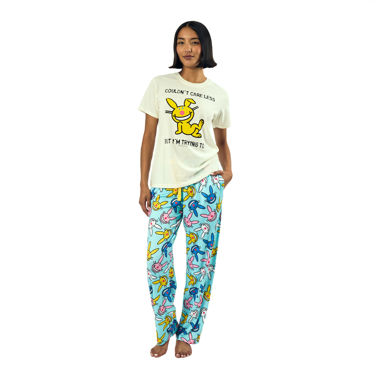 It's Happy Bunny Couldn't Care Less Women's Oversized Short Sleeve Tee & Lounge Pants Set