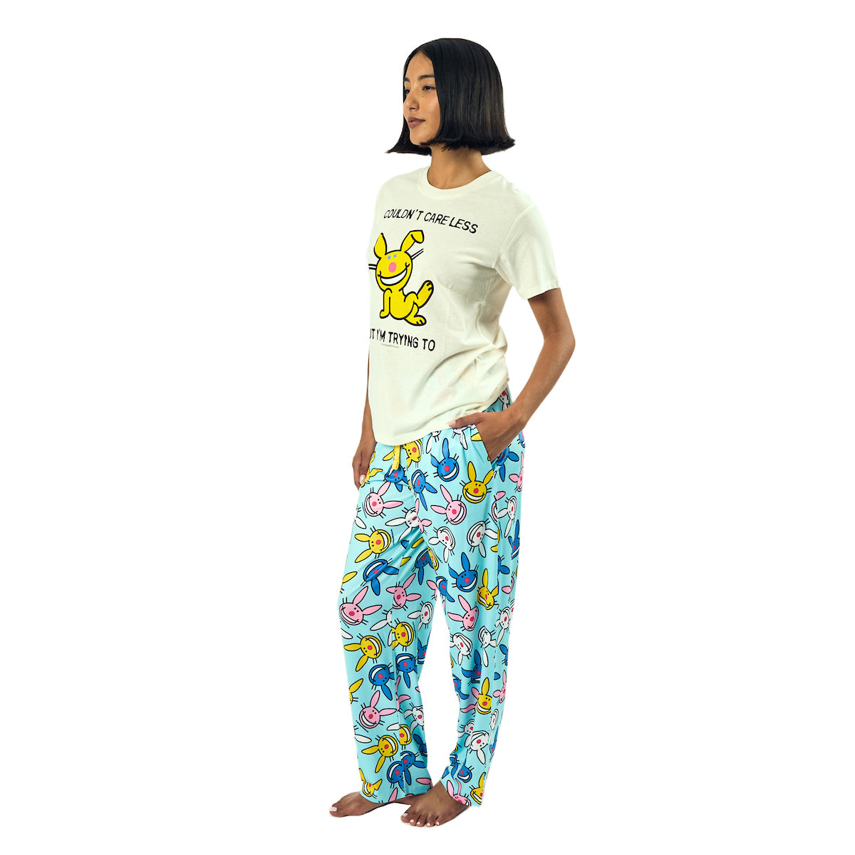 It's Happy Bunny Couldn't Care Less Women's Oversized Short Sleeve Tee & Lounge Pants Set