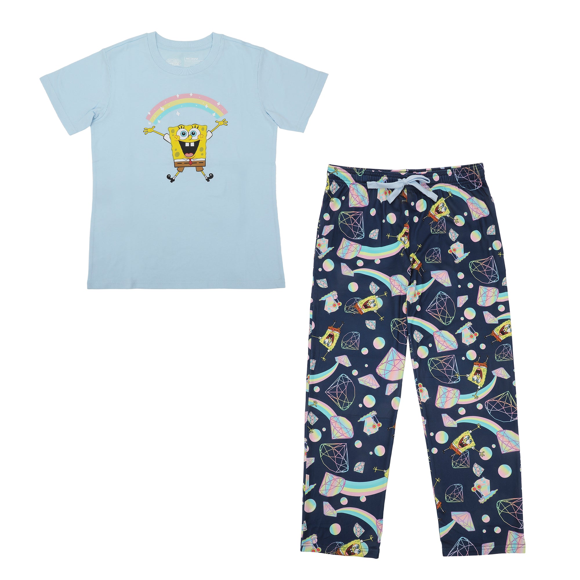 Spongebob Squarepants Rainbow All-Over Print Women's T-Shirt and Pajama Pants Sleepwear Set
