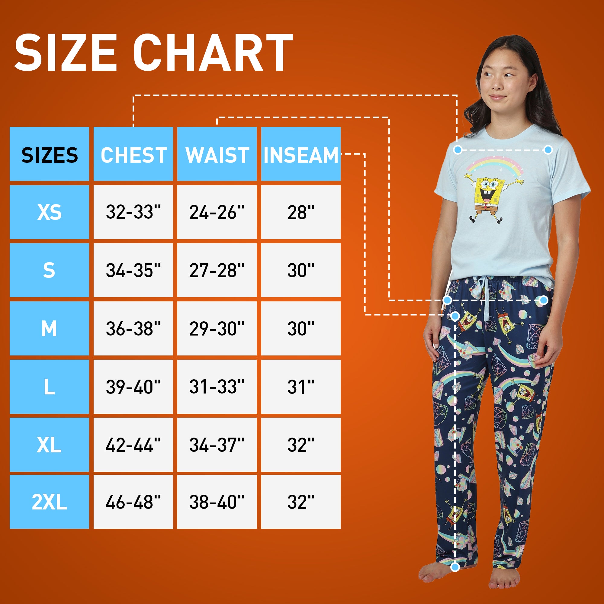 Spongebob Squarepants Rainbow All-Over Print Women's T-Shirt and Pajama Pants Sleepwear Set