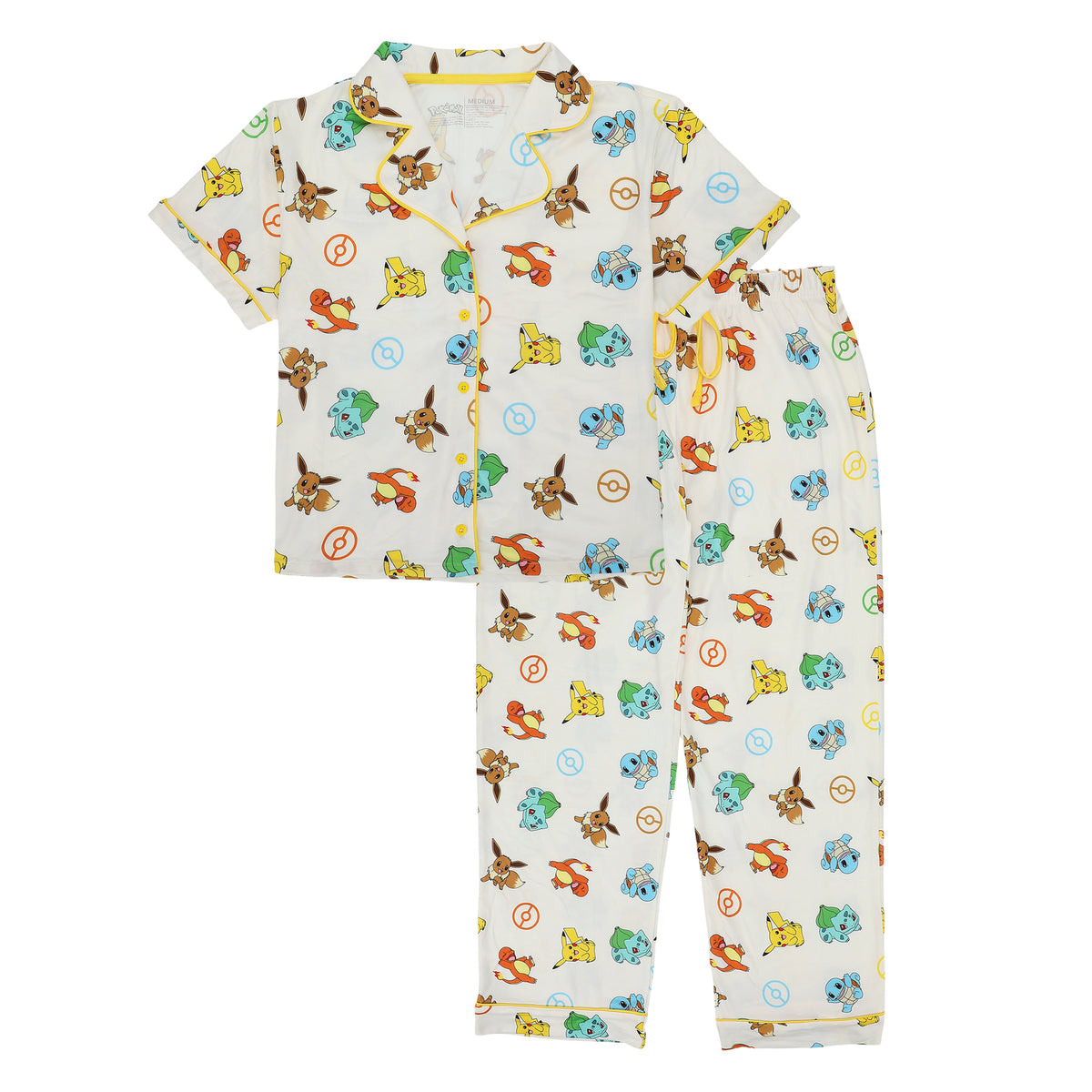 Pokemon All-Over Print Women's Button-Down Shirt And Pants 2-Piece Pajama Set