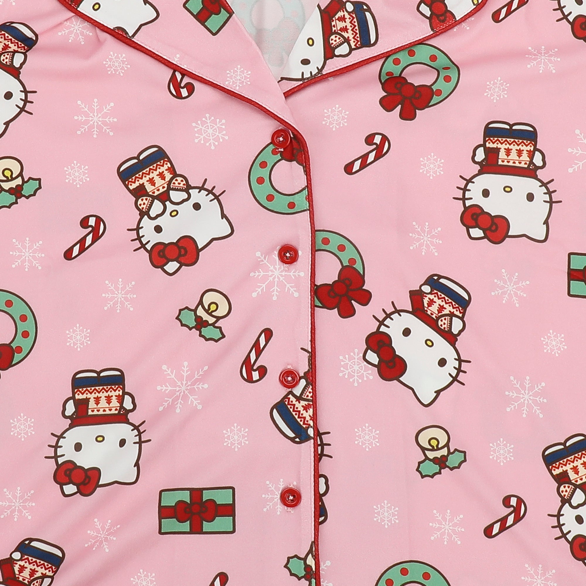 Hello Kitty Holiday All-Over Print Women's Button-Down Shirt And Pants Traditional 2-Piece Pajama Set