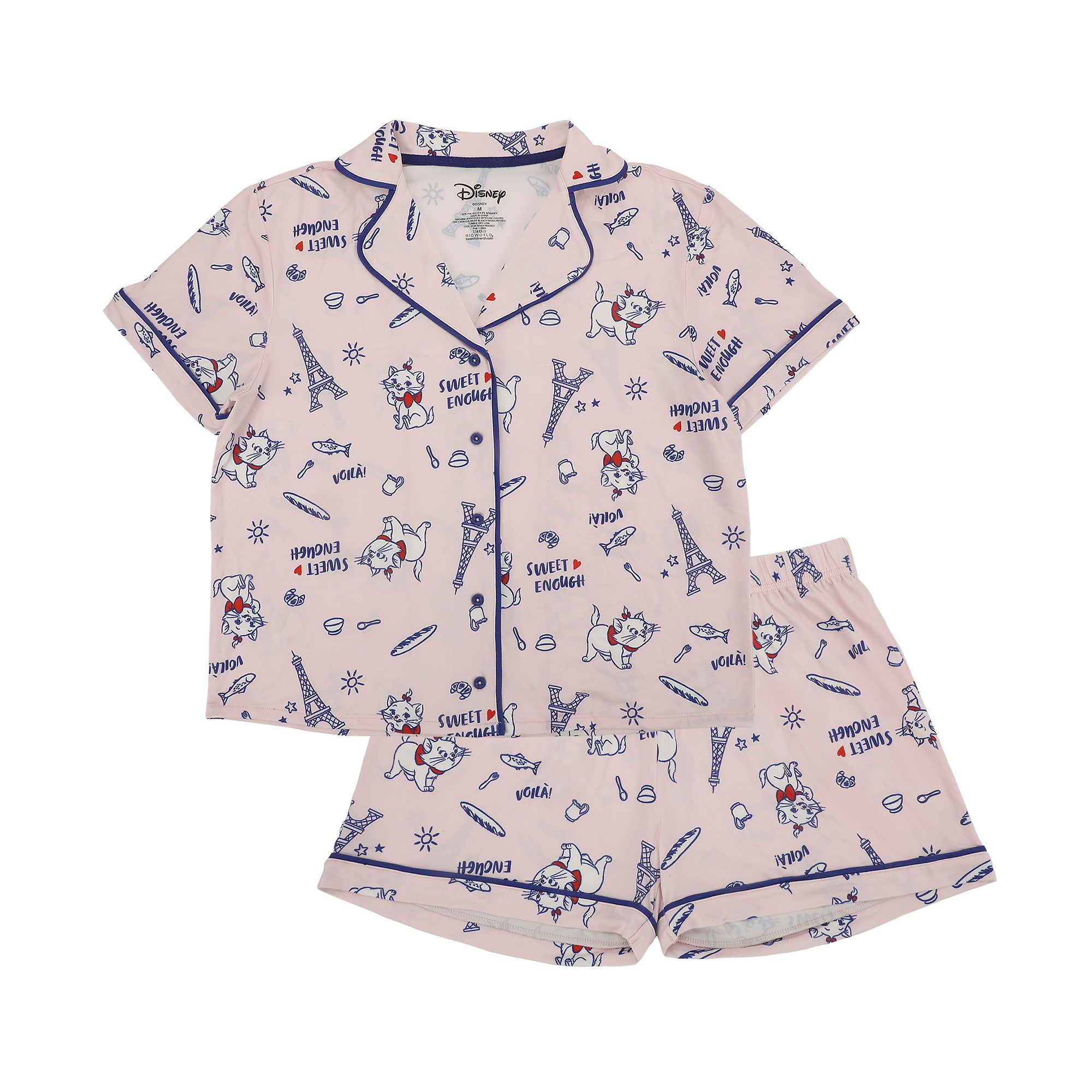 Disney The Aristocats Marie Women's Notch Collar Button-Down Shirt and Shorts Sleepwear Set