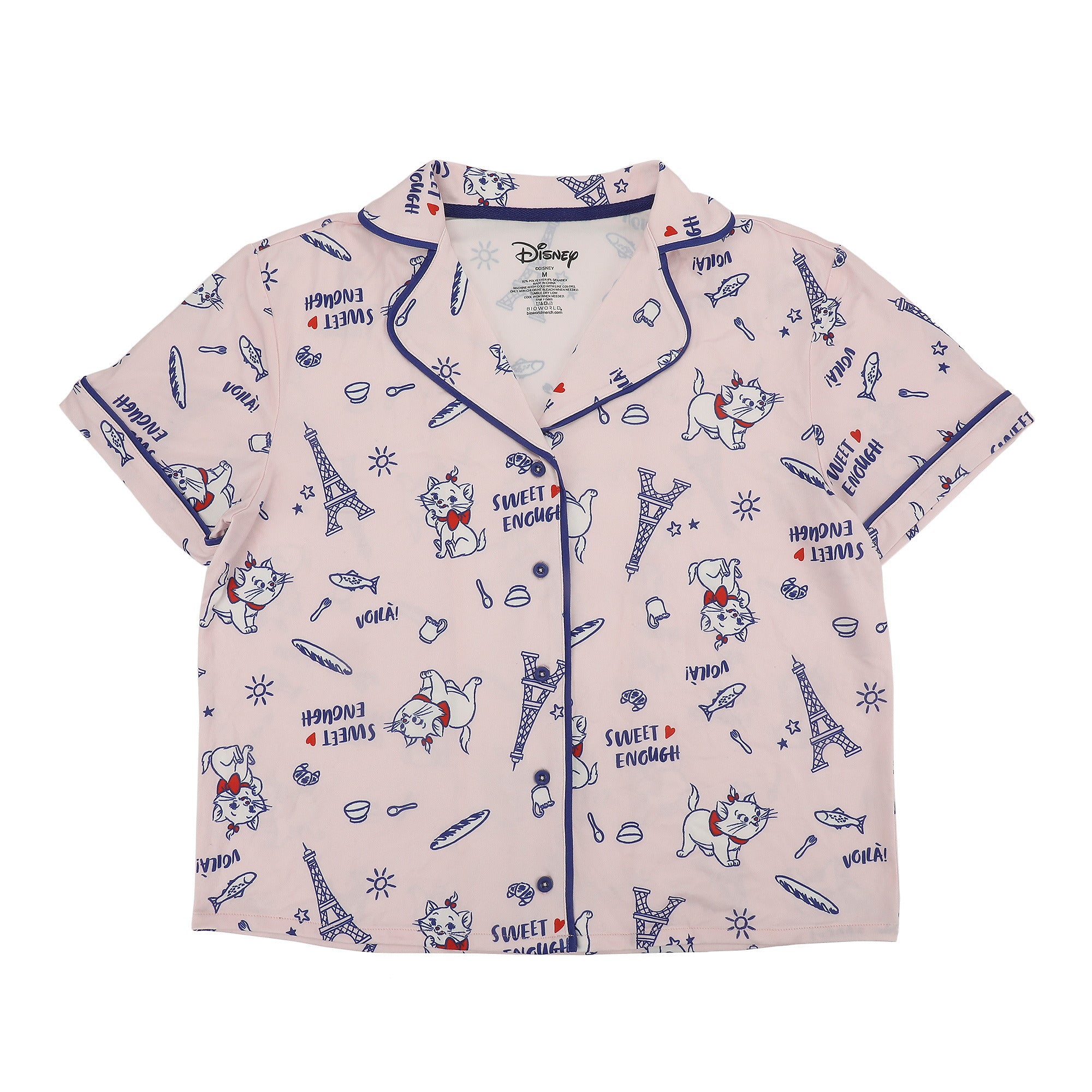 Disney The Aristocats Marie Women's Notch Collar Button-Down Shirt and Shorts Sleepwear Set